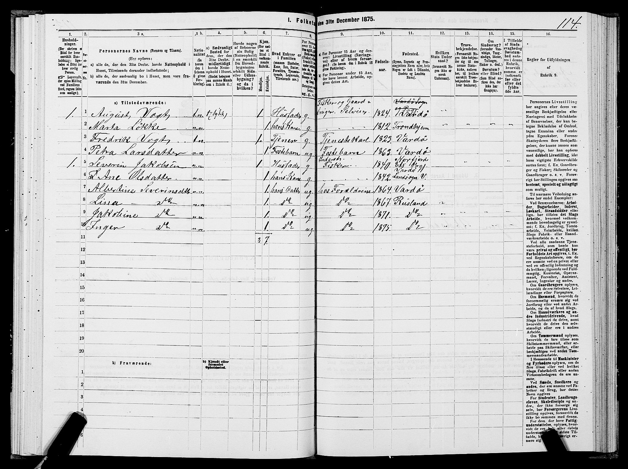SATØ, 1875 census for 2028L Vardø/Vardø, 1875, p. 1114