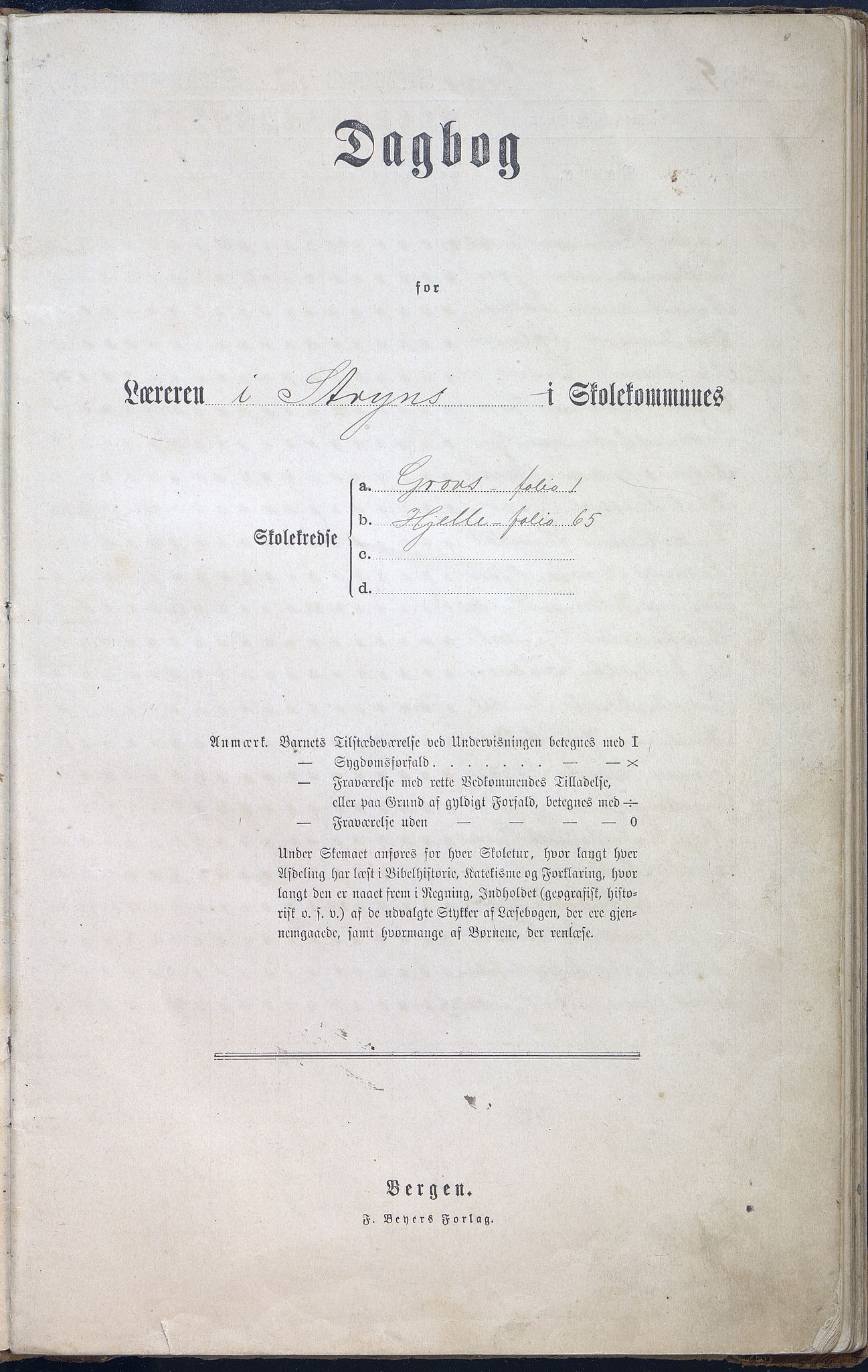 Stryn kommune. Grov skule, VLFK/K-14491.520.01/543/L0002: dagbok for Grov skule og Hjelle skule, 1892-1903