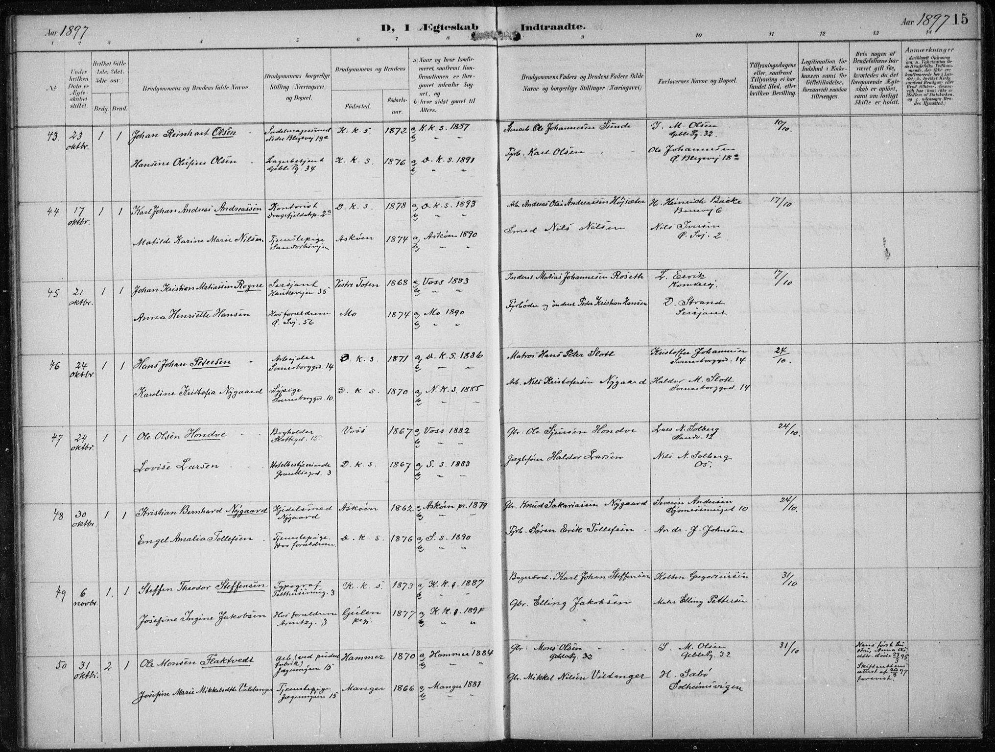 Sandviken Sokneprestembete, AV/SAB-A-77601/H/Ha/L0014: Parish register (official) no. D 1, 1896-1911, p. 15