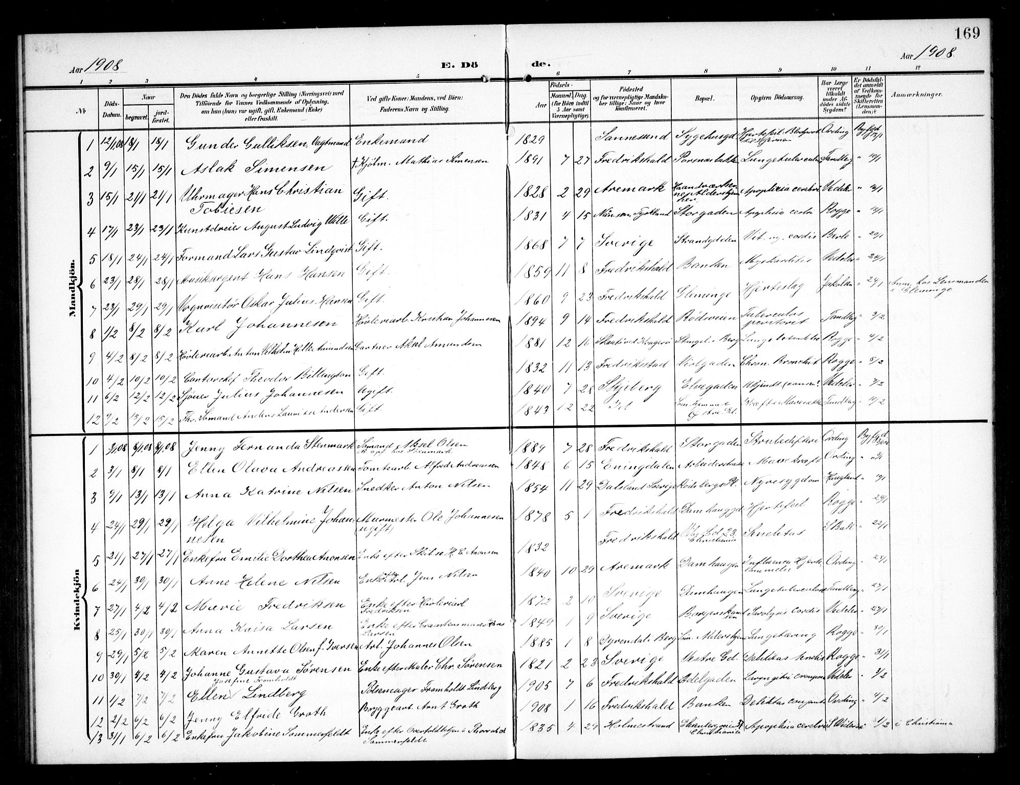 Halden prestekontor Kirkebøker, AV/SAO-A-10909/G/Ga/L0011: Parish register (copy) no. 11, 1906-1934, p. 169