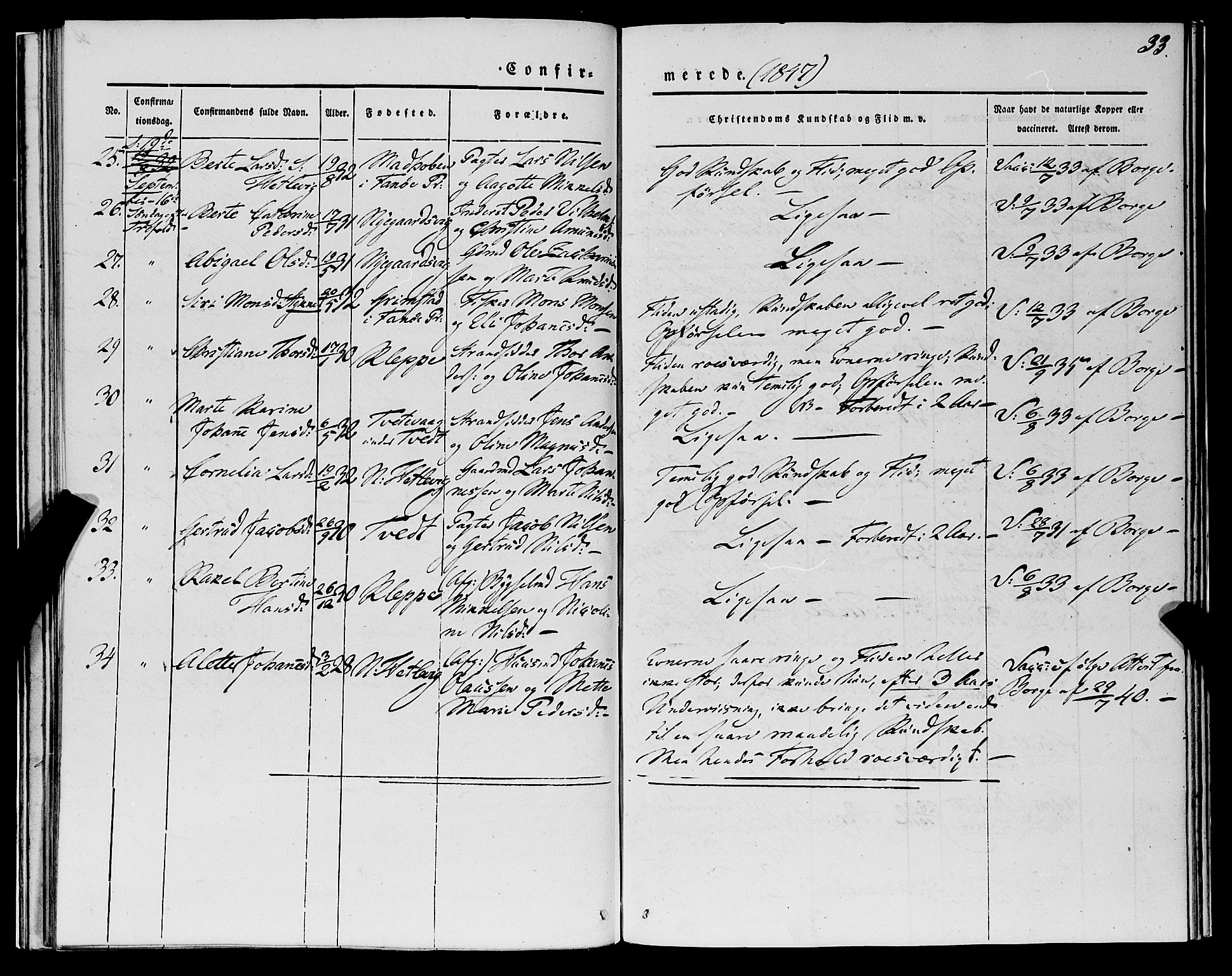Askøy Sokneprestembete, SAB/A-74101/H/Ha/Haa/Haaa/L0010: Parish register (official) no. A 10, 1845-1854, p. 33