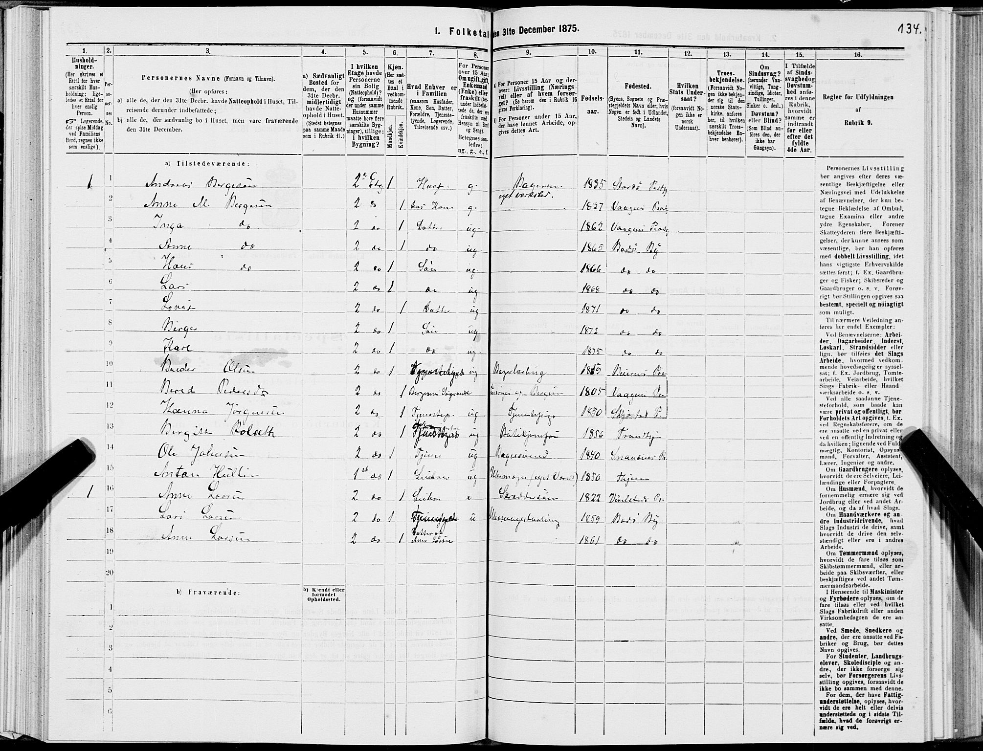 SAT, 1875 census for 1804B Bodø/Bodø, 1875, p. 134