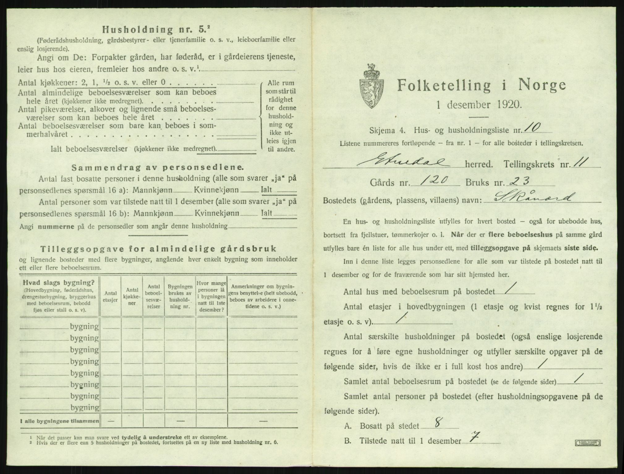 SAH, 1920 census for Etnedal, 1920, p. 784