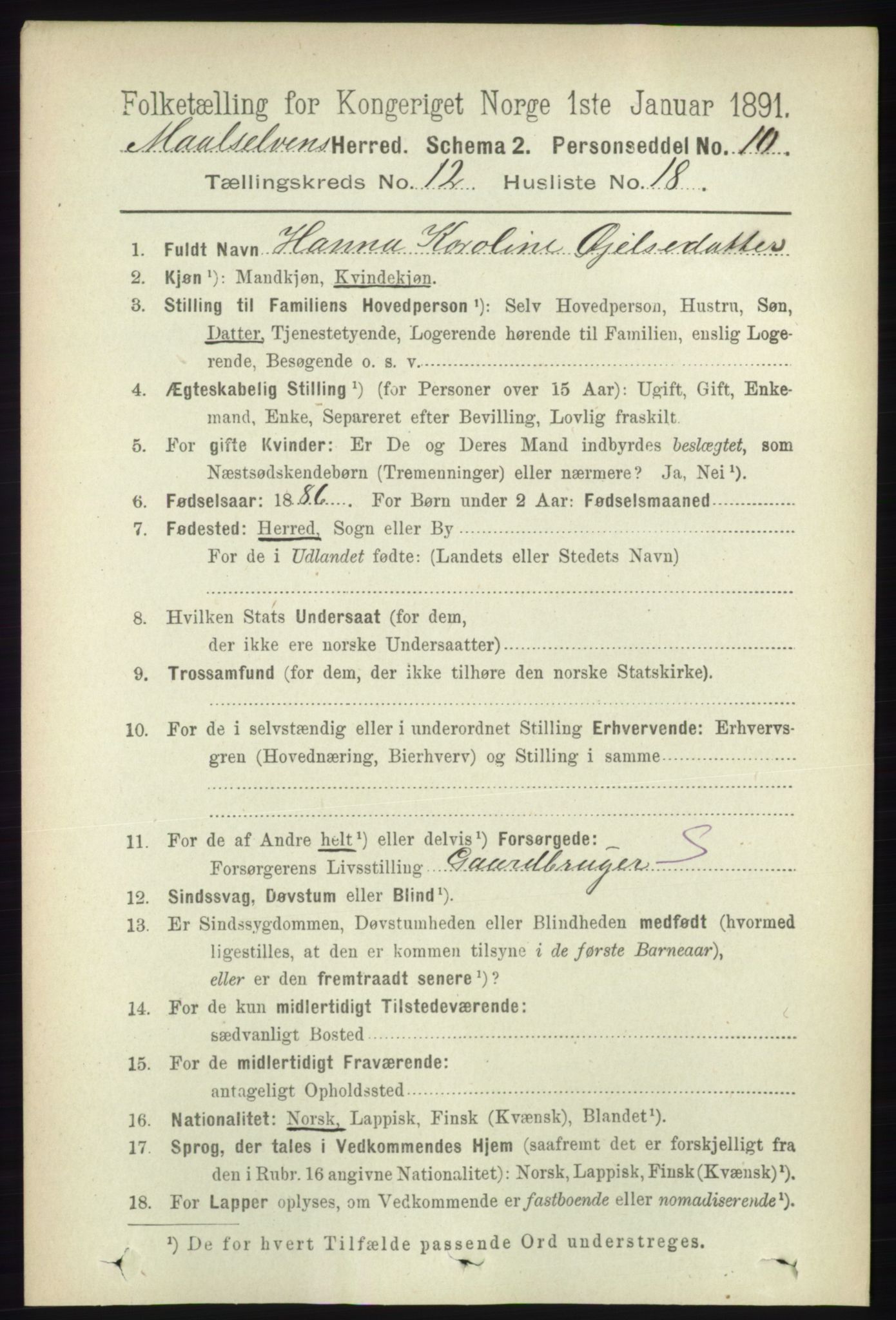 RA, 1891 census for 1924 Målselv, 1891, p. 3919