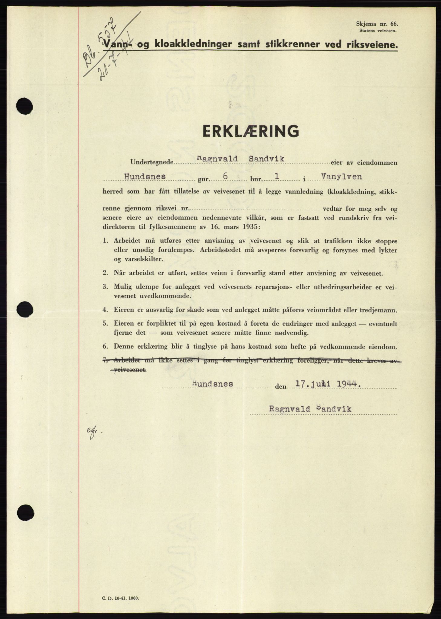 Søre Sunnmøre sorenskriveri, SAT/A-4122/1/2/2C/L0076: Mortgage book no. 2A, 1943-1944, Diary no: : 557/1944