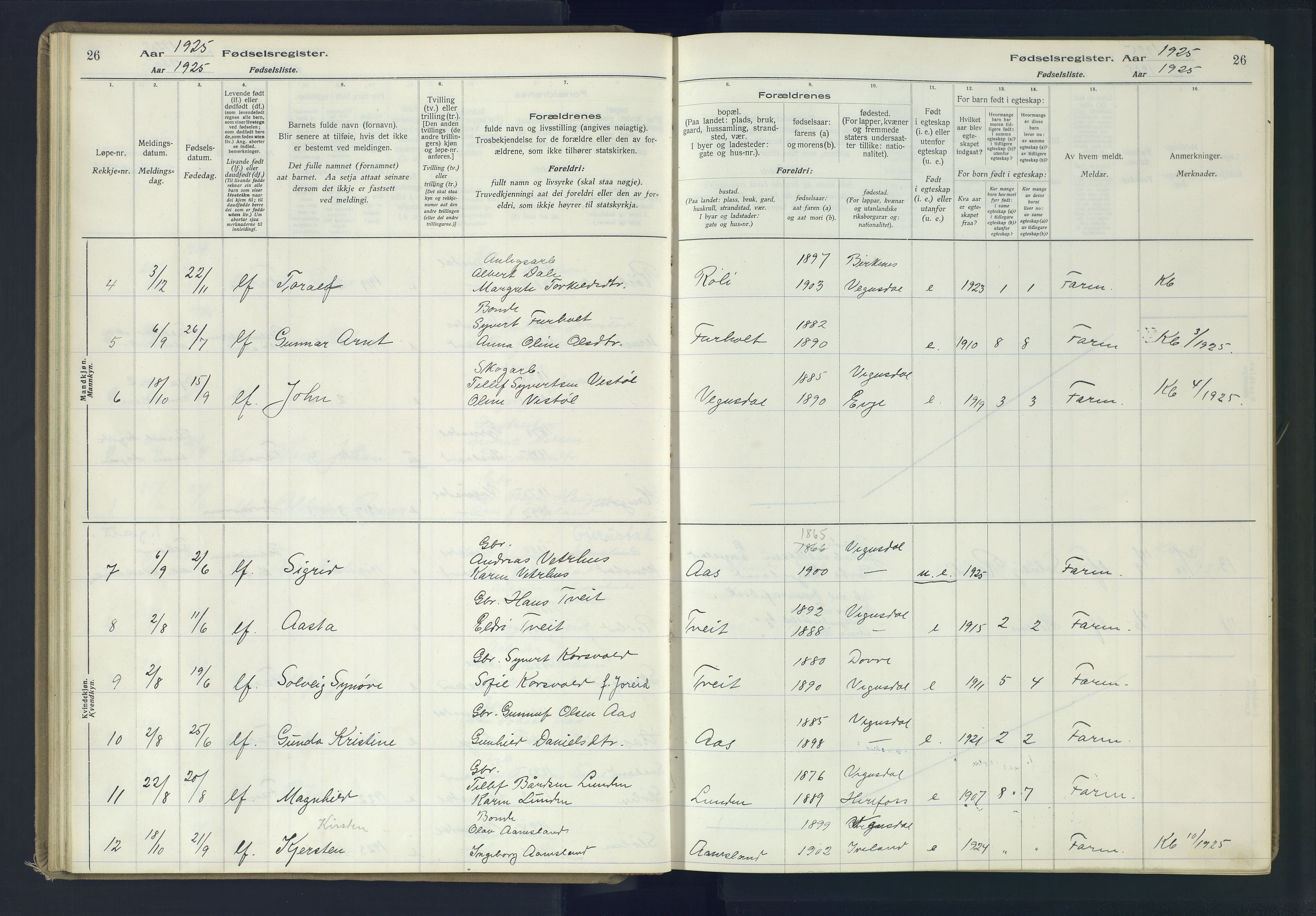 Herefoss sokneprestkontor, AV/SAK-1111-0019/J/Ja/L0002: Birth register no. II.6.11, 1916-1982, p. 26