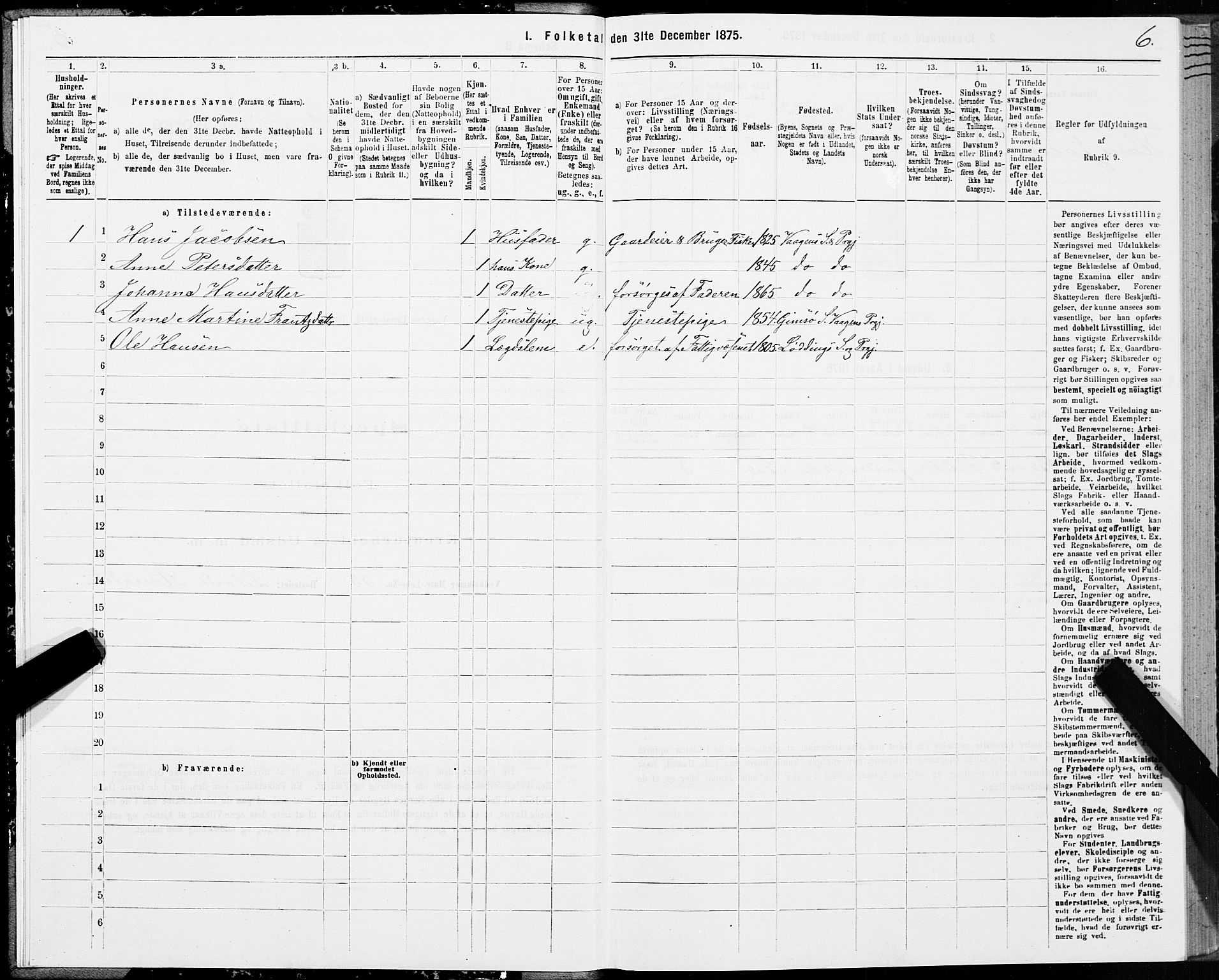 SAT, 1875 census for 1865P Vågan, 1875, p. 3006