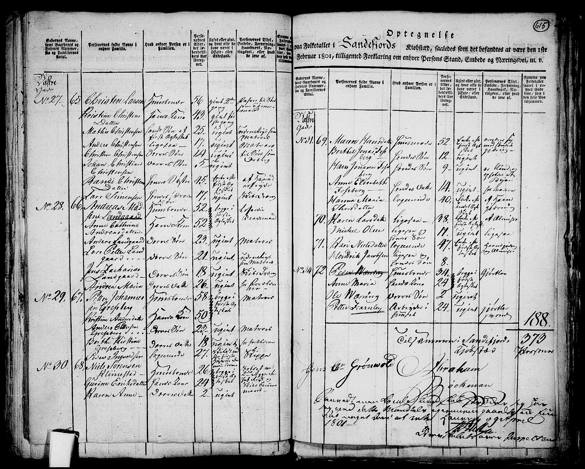 RA, 1801 census for 0724P Sandeherred, 1801, p. 614b-615a