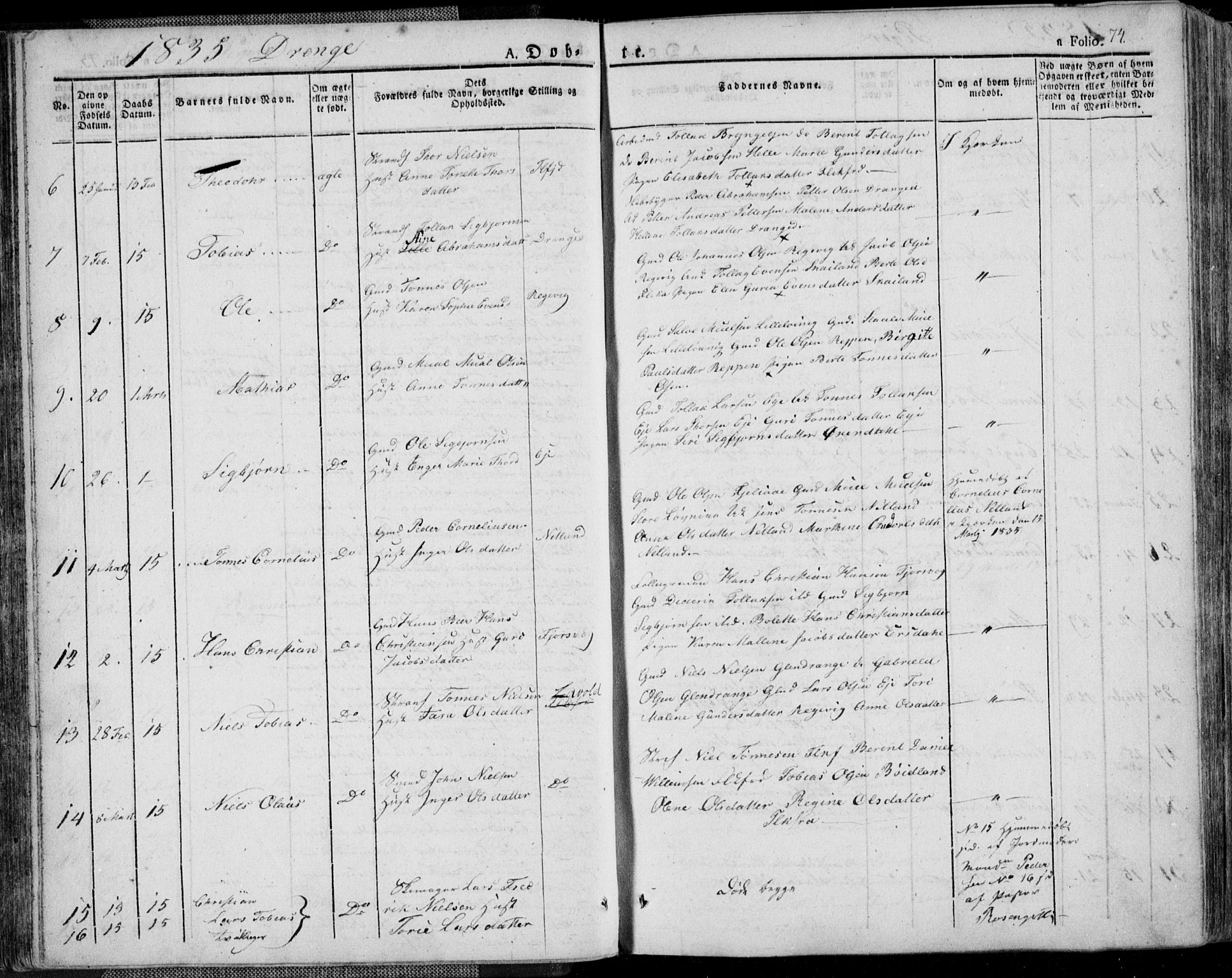 Flekkefjord sokneprestkontor, AV/SAK-1111-0012/F/Fa/Fac/L0003: Parish register (official) no. A 3, 1826-1841, p. 74