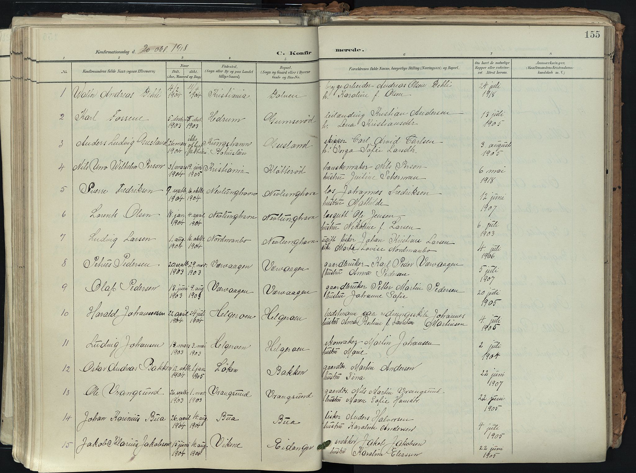 Brunlanes kirkebøker, SAKO/A-342/F/Fb/L0003: Parish register (official) no. II 3, 1900-1922, p. 155