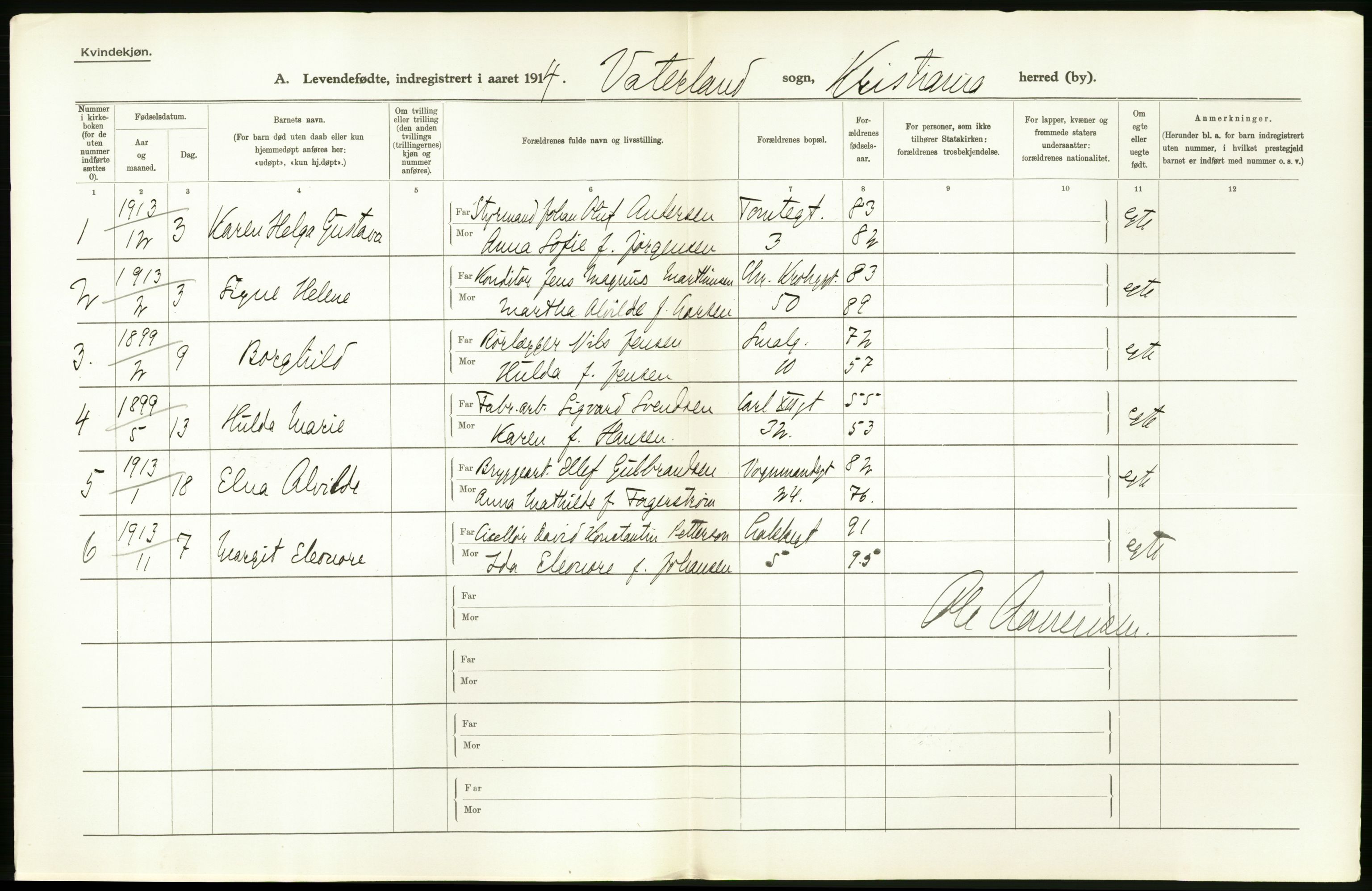 Statistisk sentralbyrå, Sosiodemografiske emner, Befolkning, RA/S-2228/D/Df/Dfb/Dfbd/L0005: Kristiania: Levendefødte menn og kvinner., 1914, p. 446