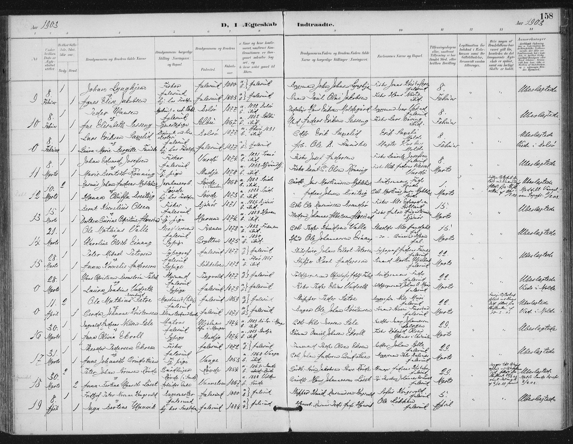 Ministerialprotokoller, klokkerbøker og fødselsregistre - Møre og Romsdal, AV/SAT-A-1454/529/L0457: Parish register (official) no. 529A07, 1894-1903, p. 158