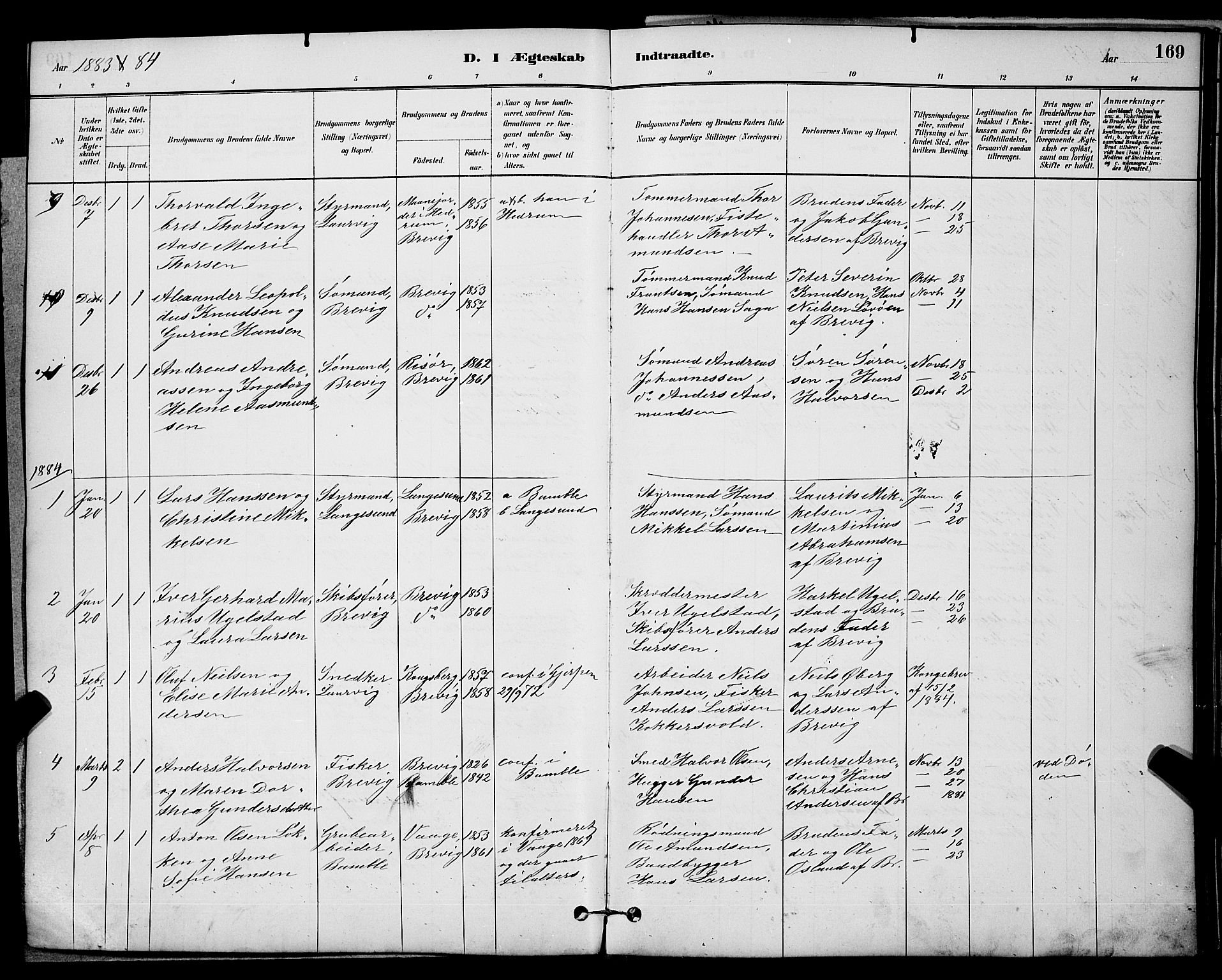 Brevik kirkebøker, SAKO/A-255/G/Ga/L0004: Parish register (copy) no. 4, 1882-1900, p. 169