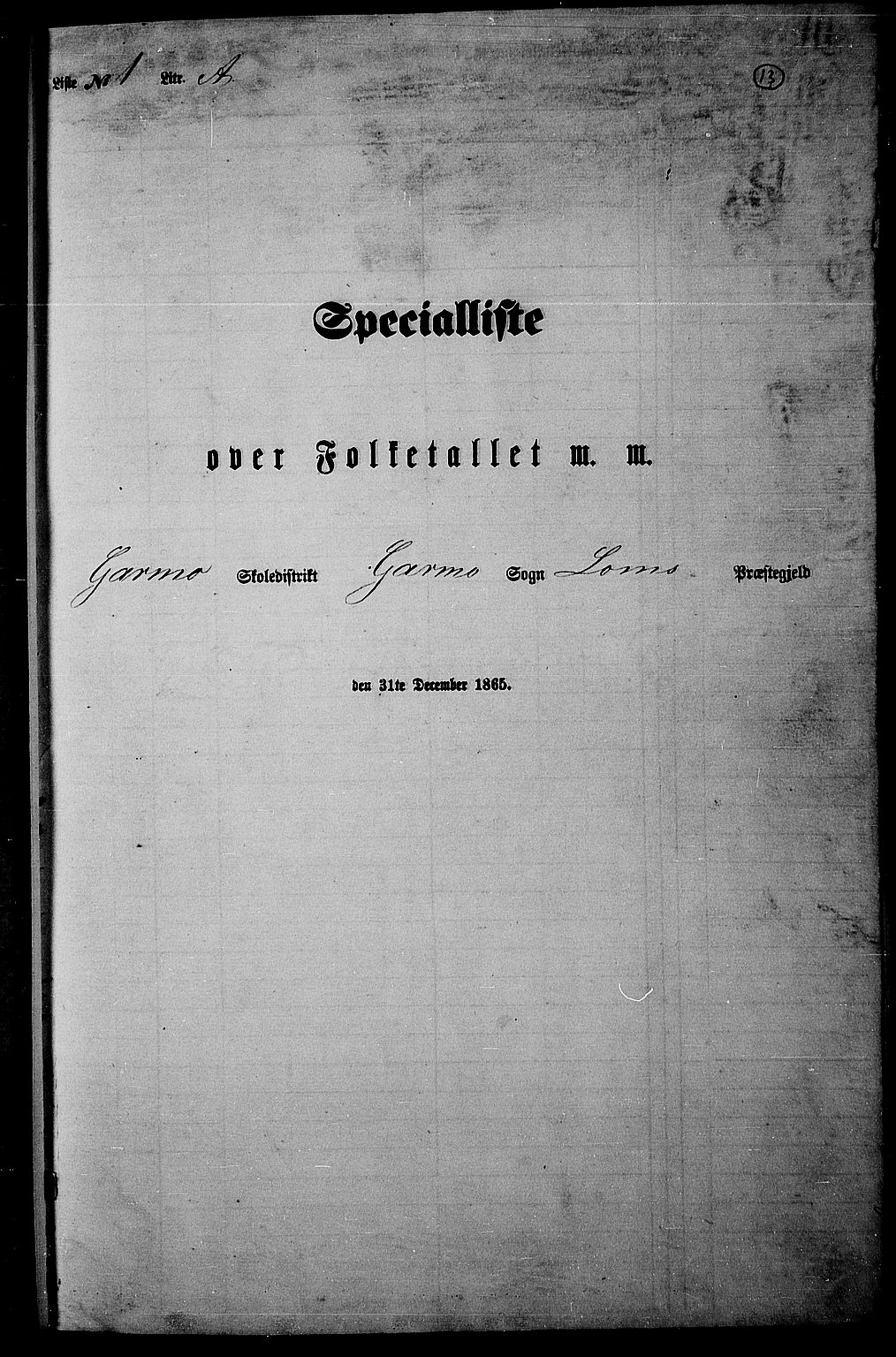 RA, 1865 census for Lom, 1865, p. 11