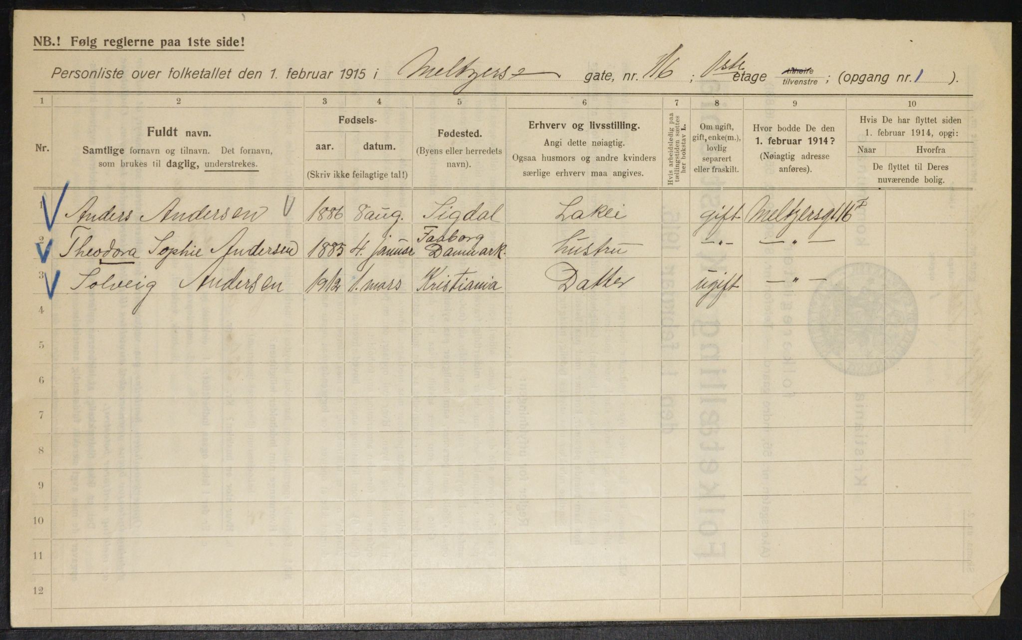 OBA, Municipal Census 1915 for Kristiania, 1915, p. 64719