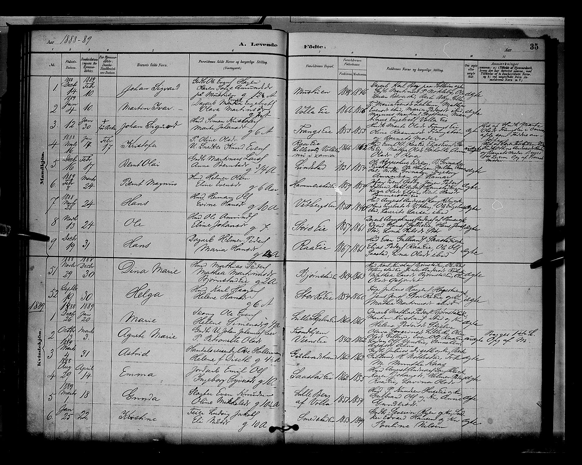 Stange prestekontor, AV/SAH-PREST-002/L/L0009: Parish register (copy) no. 9, 1883-1899, p. 35