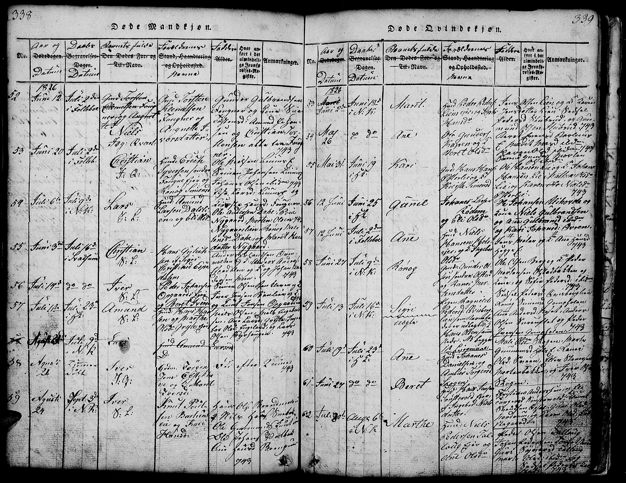 Gausdal prestekontor, AV/SAH-PREST-090/H/Ha/Hab/L0001: Parish register (copy) no. 1, 1817-1848, p. 338-339
