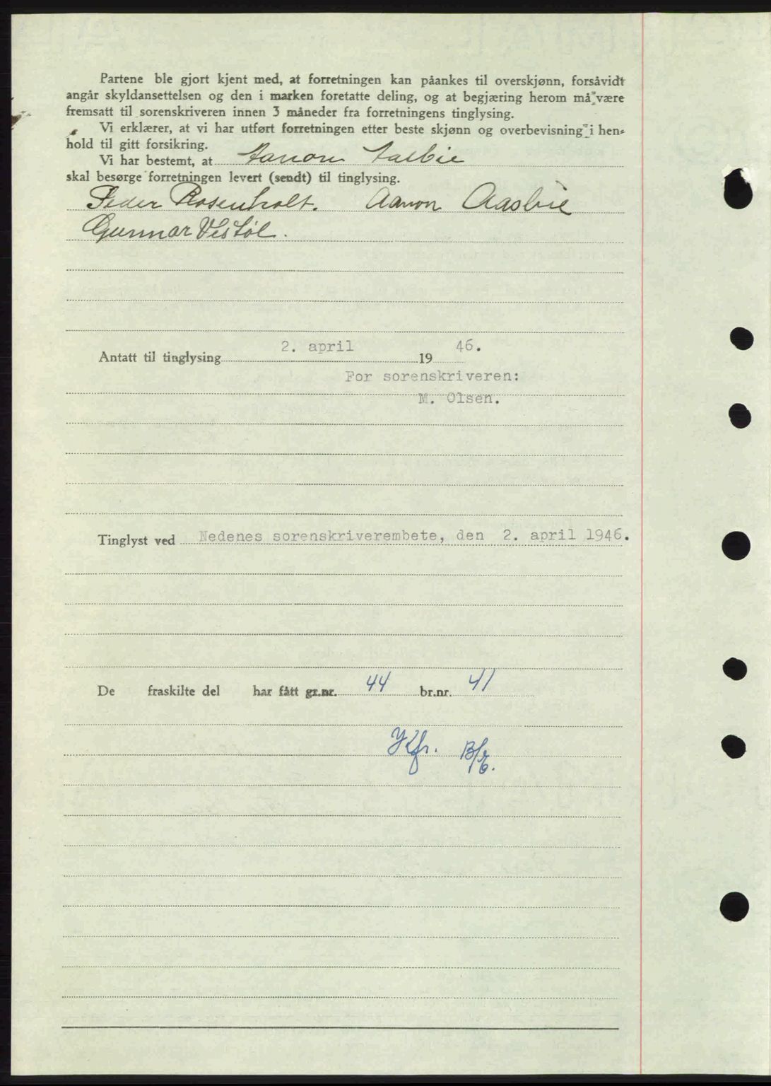 Nedenes sorenskriveri, AV/SAK-1221-0006/G/Gb/Gba/L0054: Mortgage book no. A6c, 1946-1946, Diary no: : 276/1946