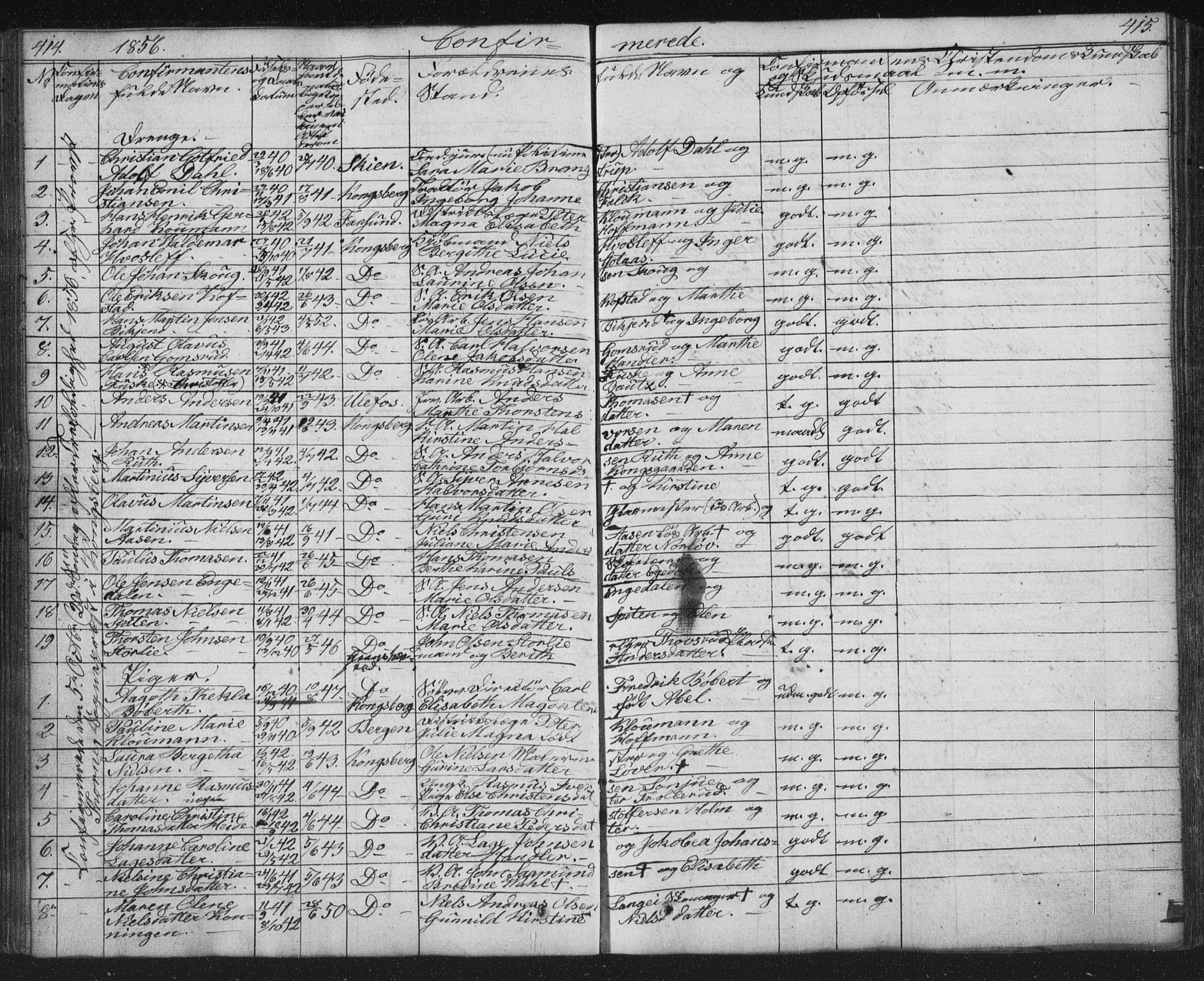 Kongsberg kirkebøker, SAKO/A-22/G/Ga/L0002: Parish register (copy) no. 2, 1839-1858, p. 414-415