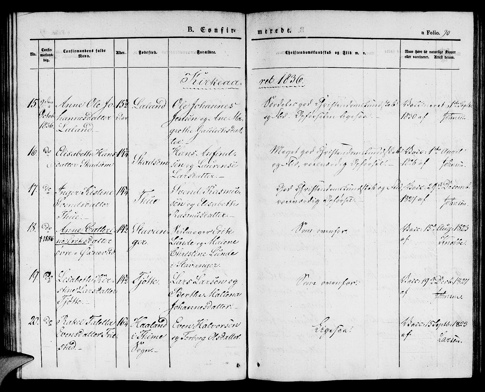 Klepp sokneprestkontor, SAST/A-101803/001/3/30BA/L0003: Parish register (official) no. A 3, 1833-1842, p. 90