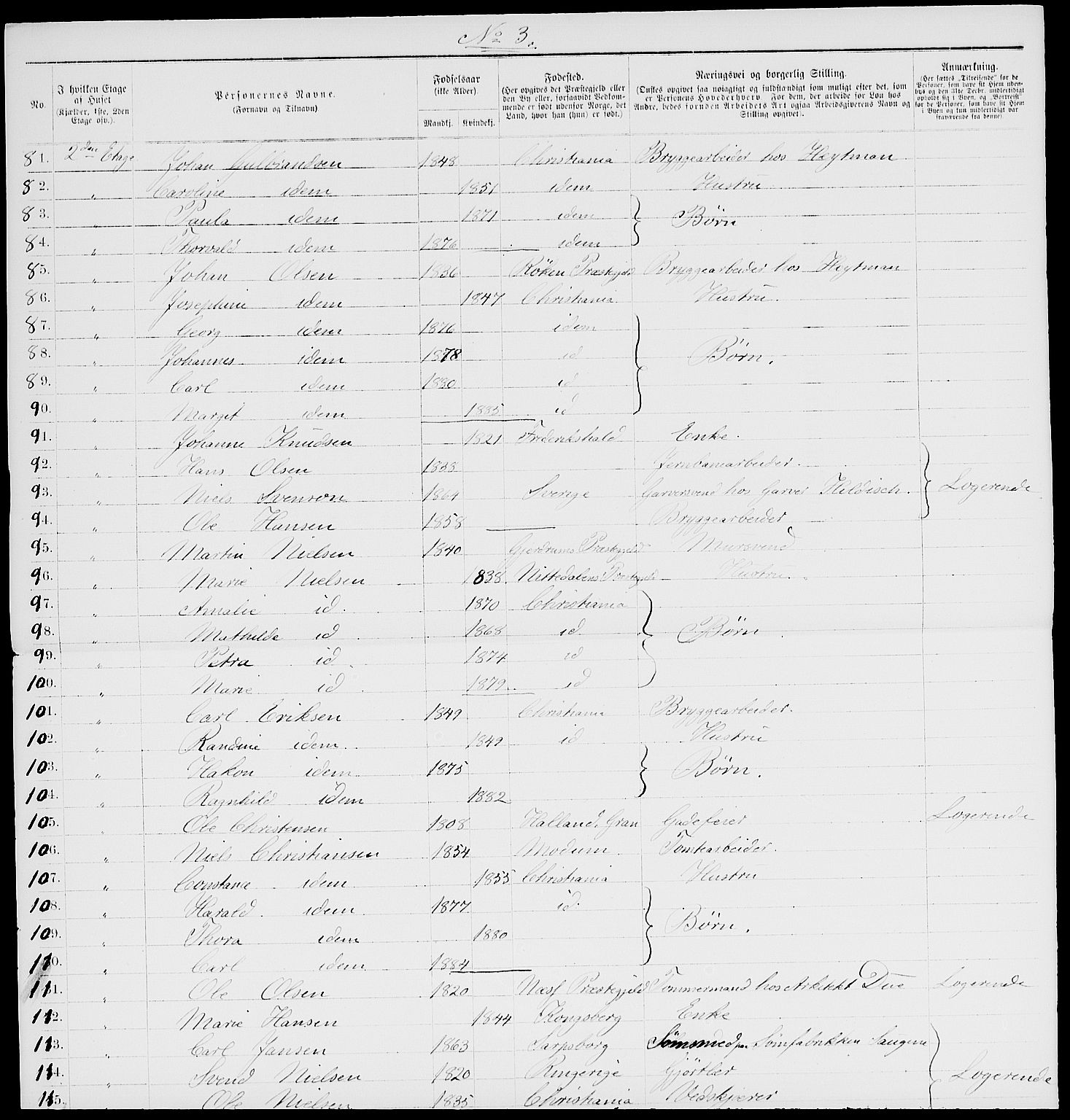 RA, 1885 census for 0301 Kristiania, 1885, p. 7507