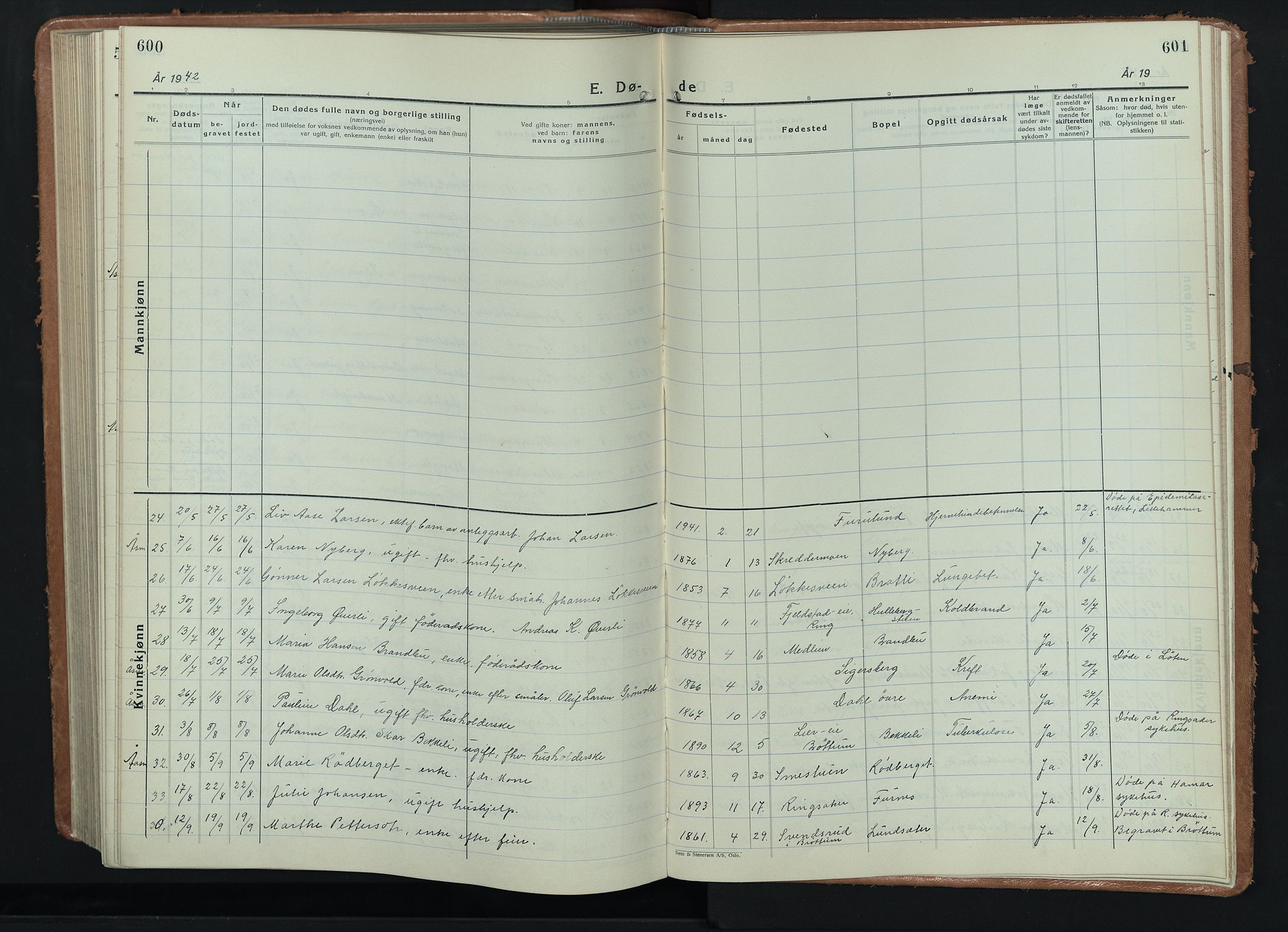 Ringsaker prestekontor, AV/SAH-PREST-014/L/La/L0020: Parish register (copy) no. 20, 1934-1946, p. 600-601