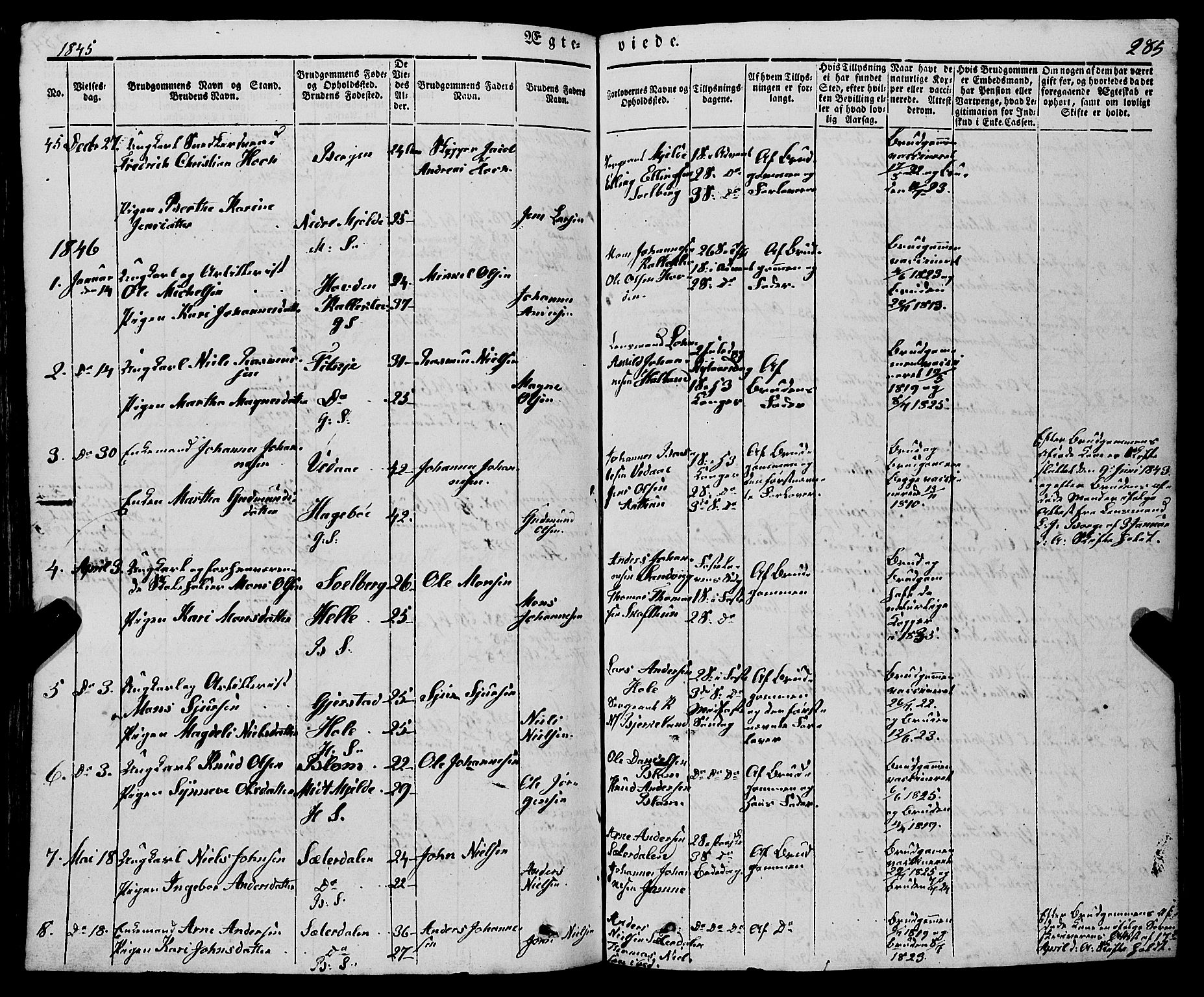 Haus sokneprestembete, SAB/A-75601/H/Haa: Parish register (official) no. A 15, 1838-1847, p. 285