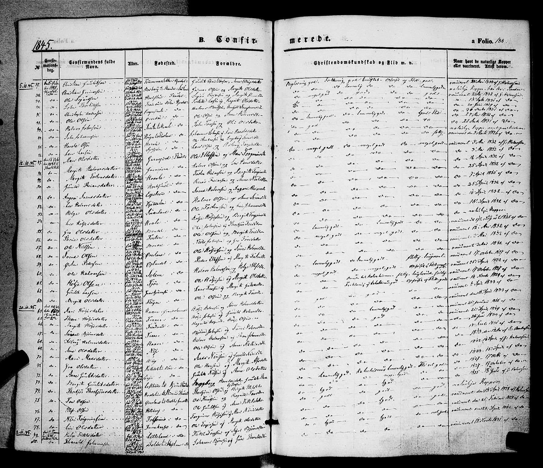 Hjartdal kirkebøker, SAKO/A-270/F/Fa/L0008: Parish register (official) no. I 8, 1844-1859, p. 188