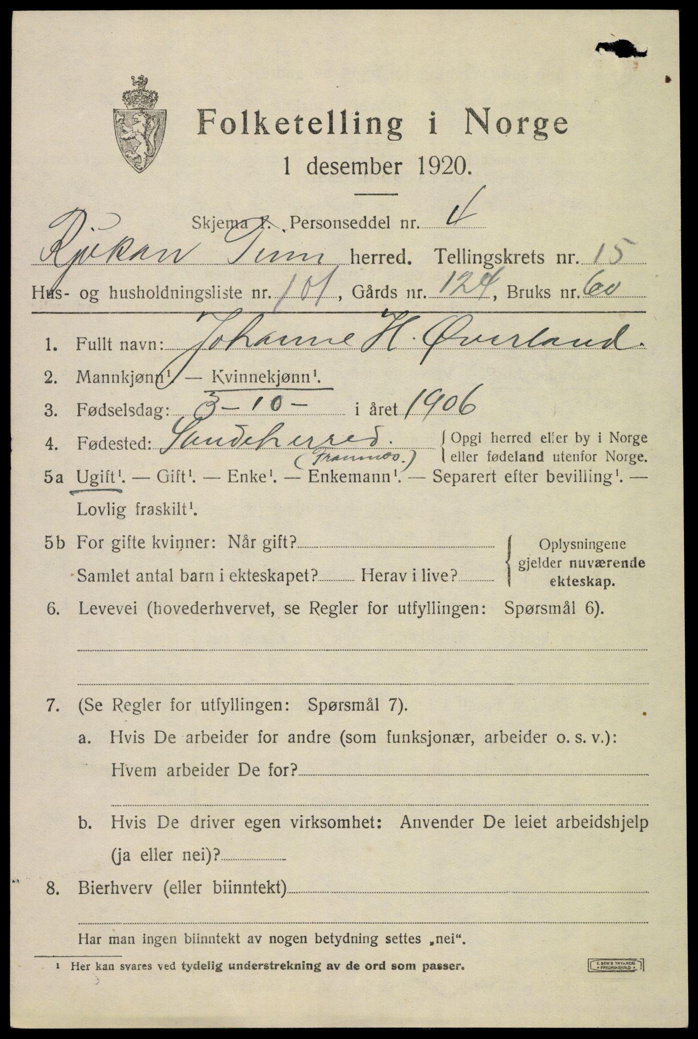 SAKO, 1920 census for Tinn, 1920, p. 15068