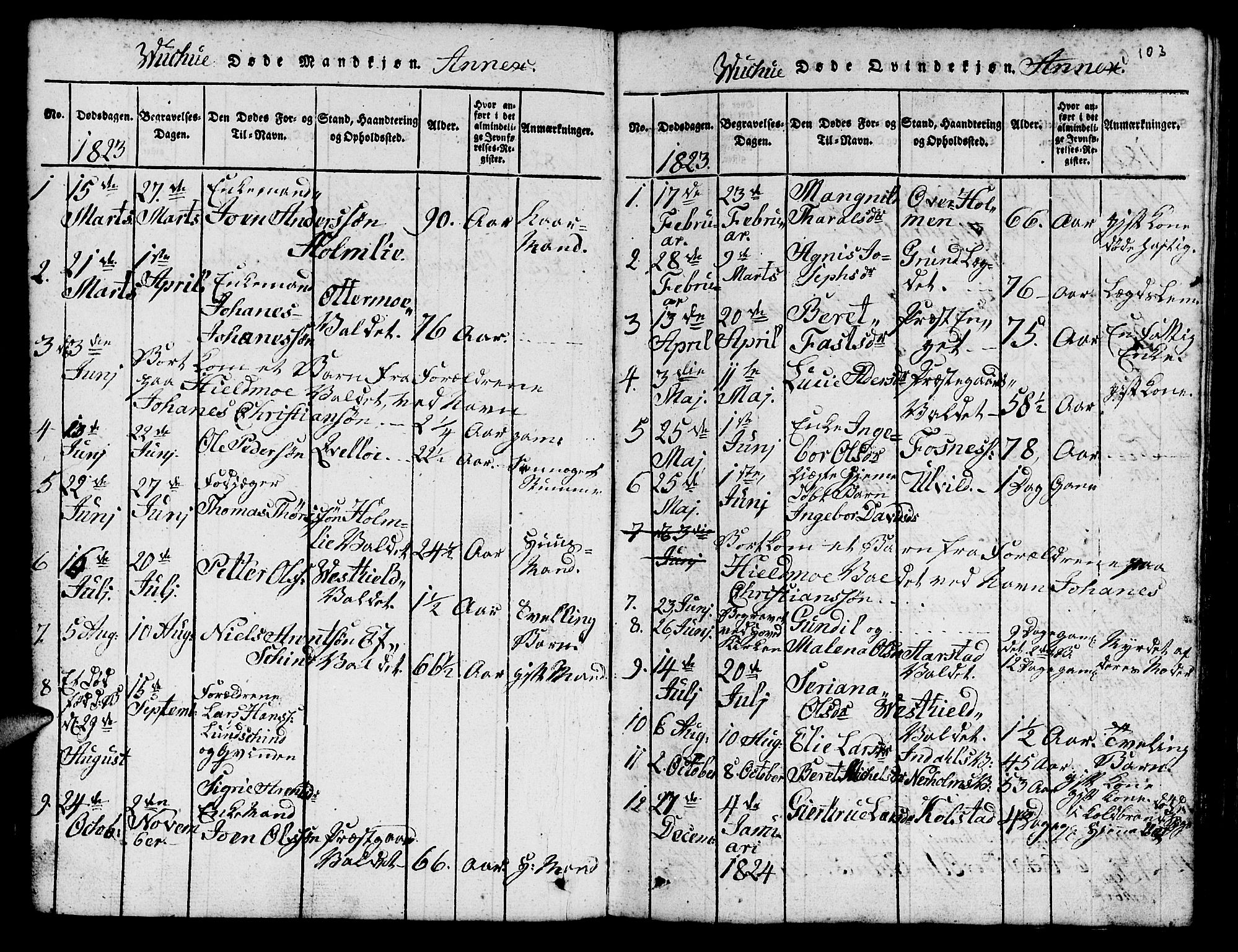 Ministerialprotokoller, klokkerbøker og fødselsregistre - Nord-Trøndelag, SAT/A-1458/724/L0265: Parish register (copy) no. 724C01, 1816-1845, p. 103