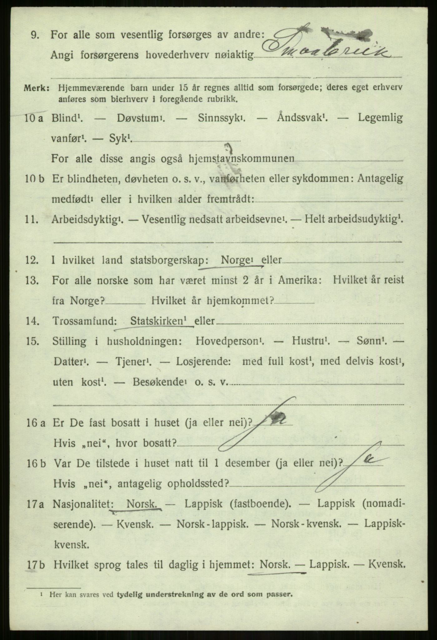 SATØ, 1920 census for Lavangen, 1920, p. 1898