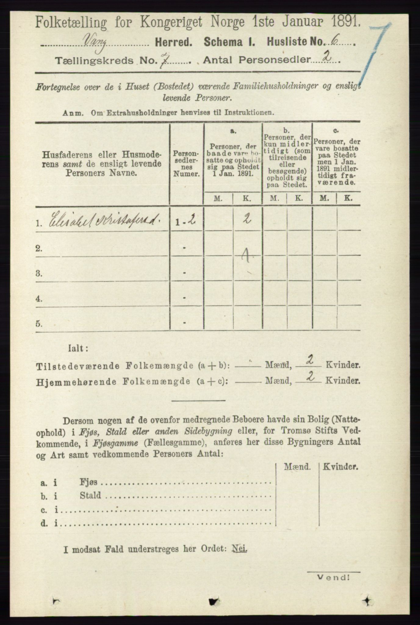 RA, 1891 census for 0414 Vang, 1891, p. 4925