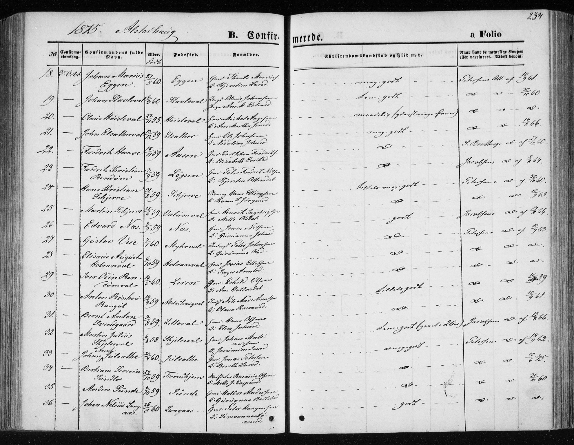 Ministerialprotokoller, klokkerbøker og fødselsregistre - Nord-Trøndelag, SAT/A-1458/717/L0157: Parish register (official) no. 717A08 /1, 1863-1877, p. 234