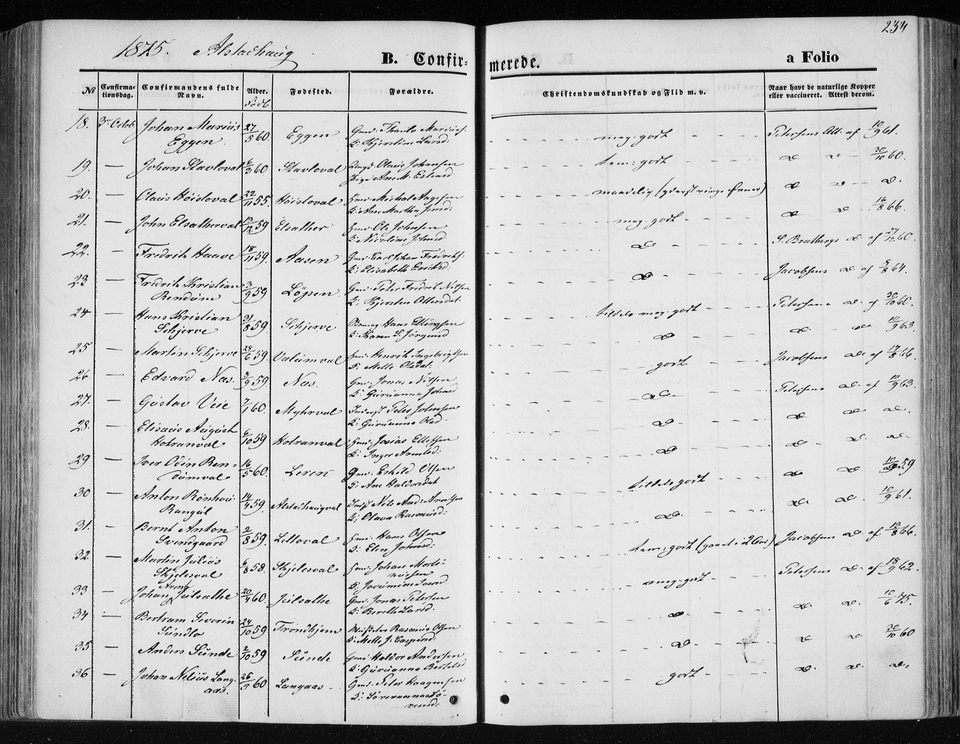 Ministerialprotokoller, klokkerbøker og fødselsregistre - Nord-Trøndelag, AV/SAT-A-1458/717/L0157: Parish register (official) no. 717A08 /1, 1863-1877, p. 234