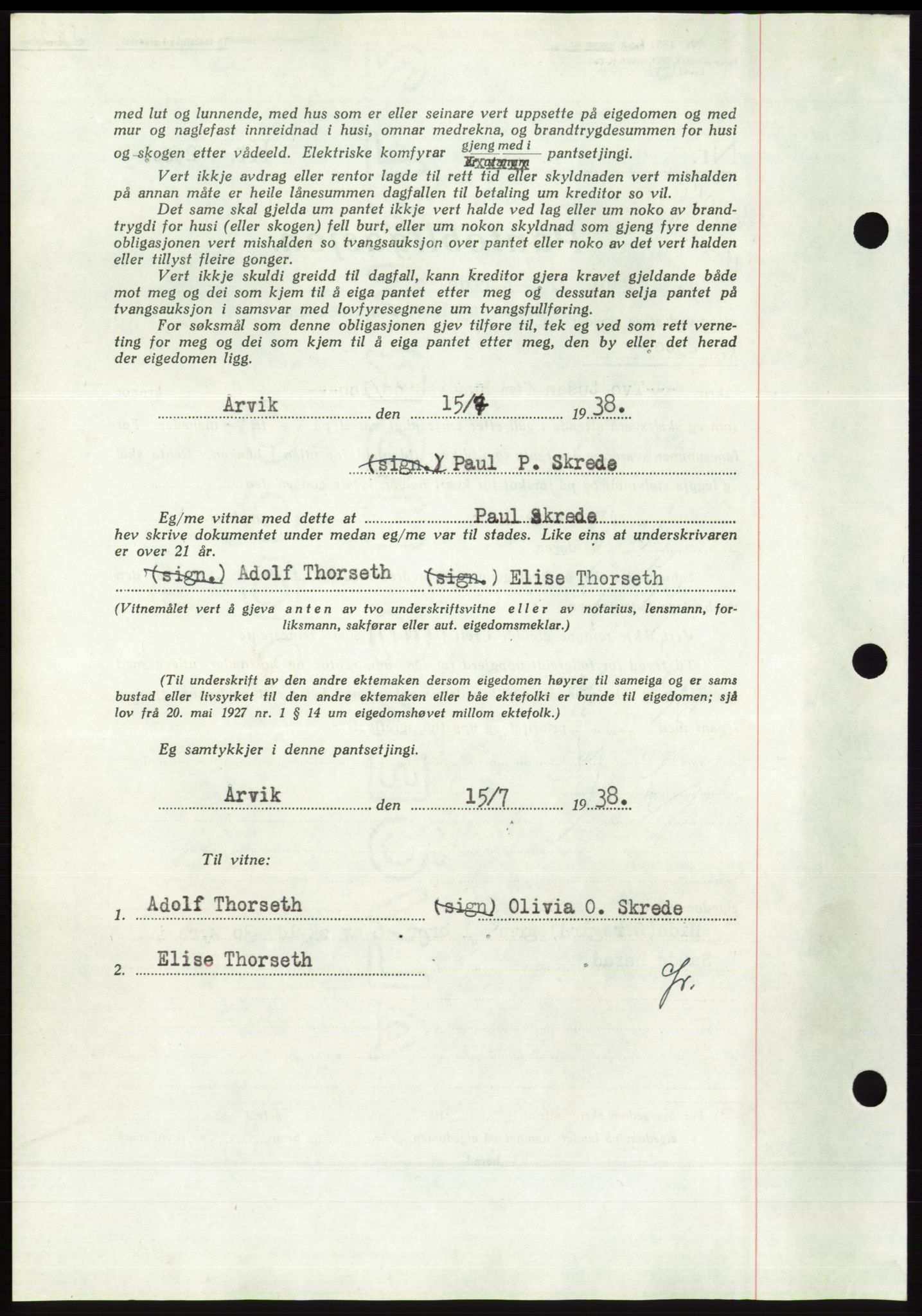 Søre Sunnmøre sorenskriveri, AV/SAT-A-4122/1/2/2C/L0065: Mortgage book no. 59, 1938-1938, Diary no: : 1017/1938