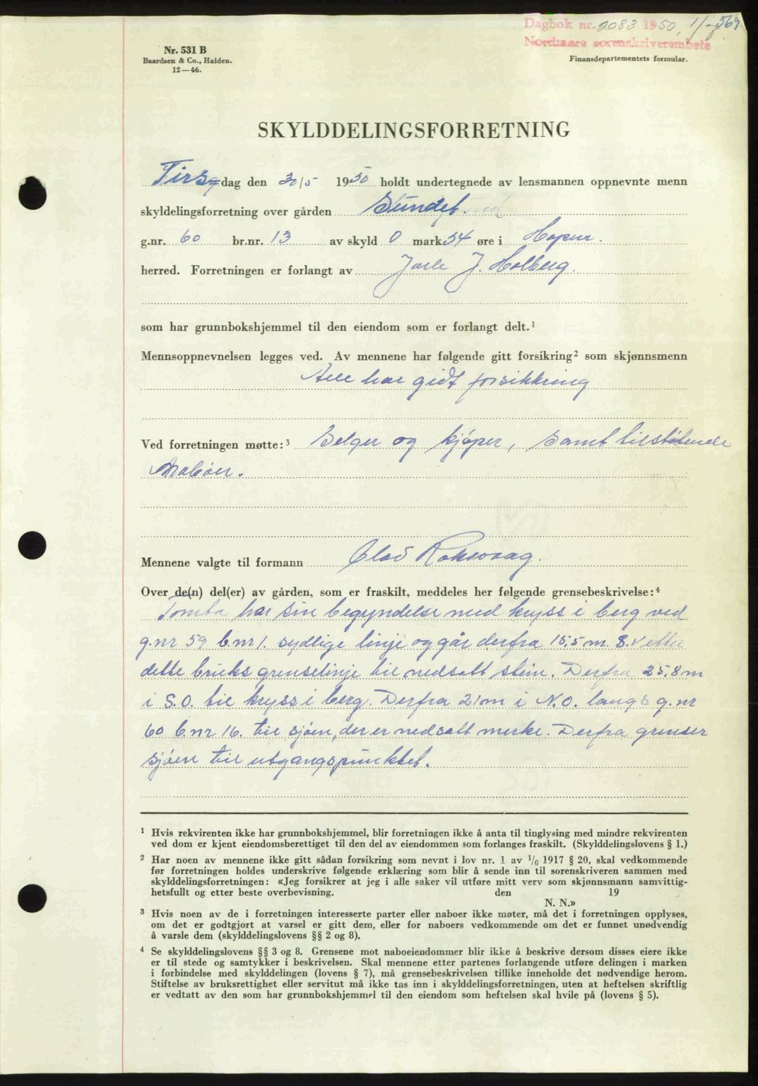 Nordmøre sorenskriveri, AV/SAT-A-4132/1/2/2Ca: Mortgage book no. A115, 1950-1950, Diary no: : 2083/1950