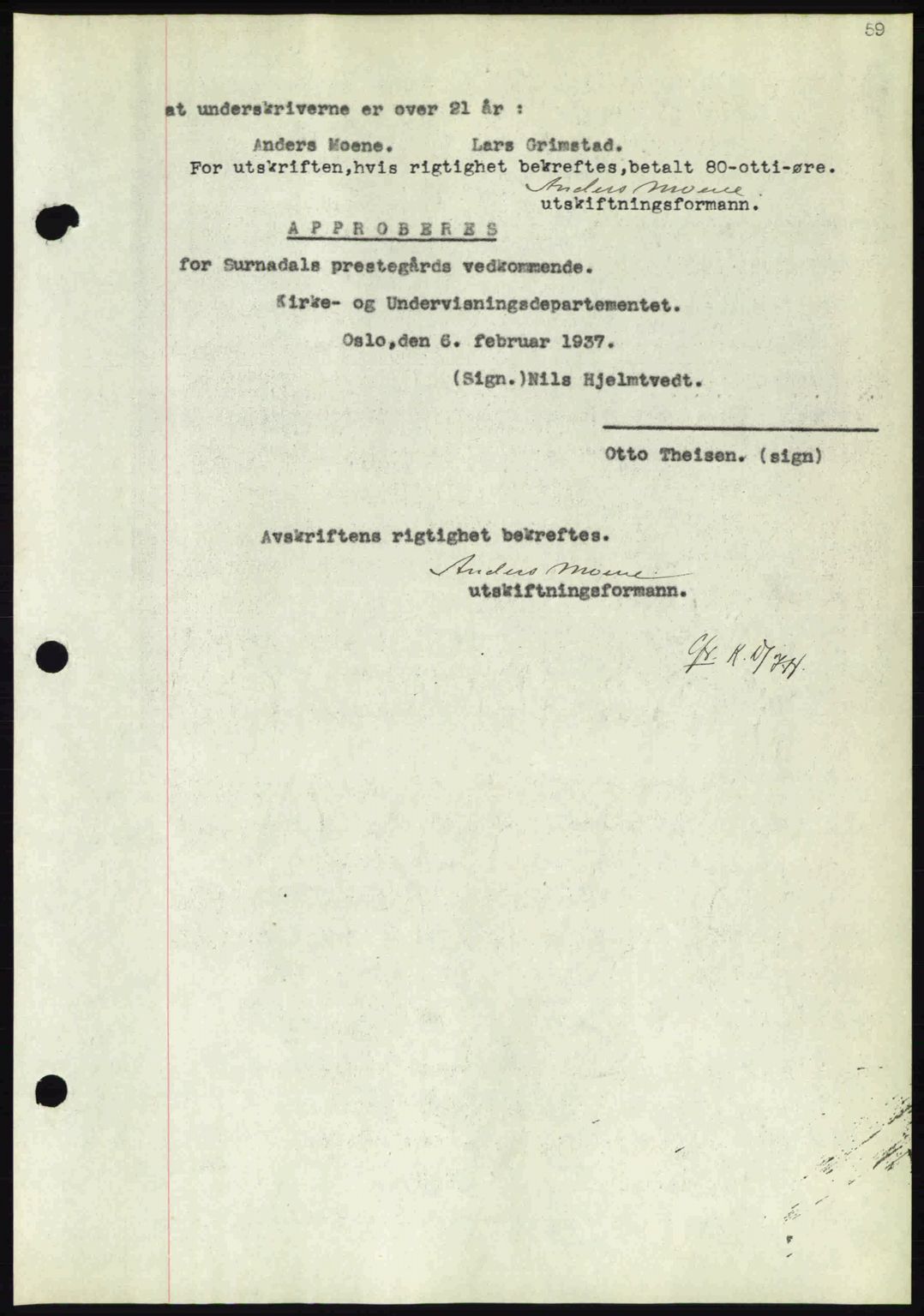 Nordmøre sorenskriveri, AV/SAT-A-4132/1/2/2Ca: Mortgage book no. A81, 1937-1937, Diary no: : 560/1937