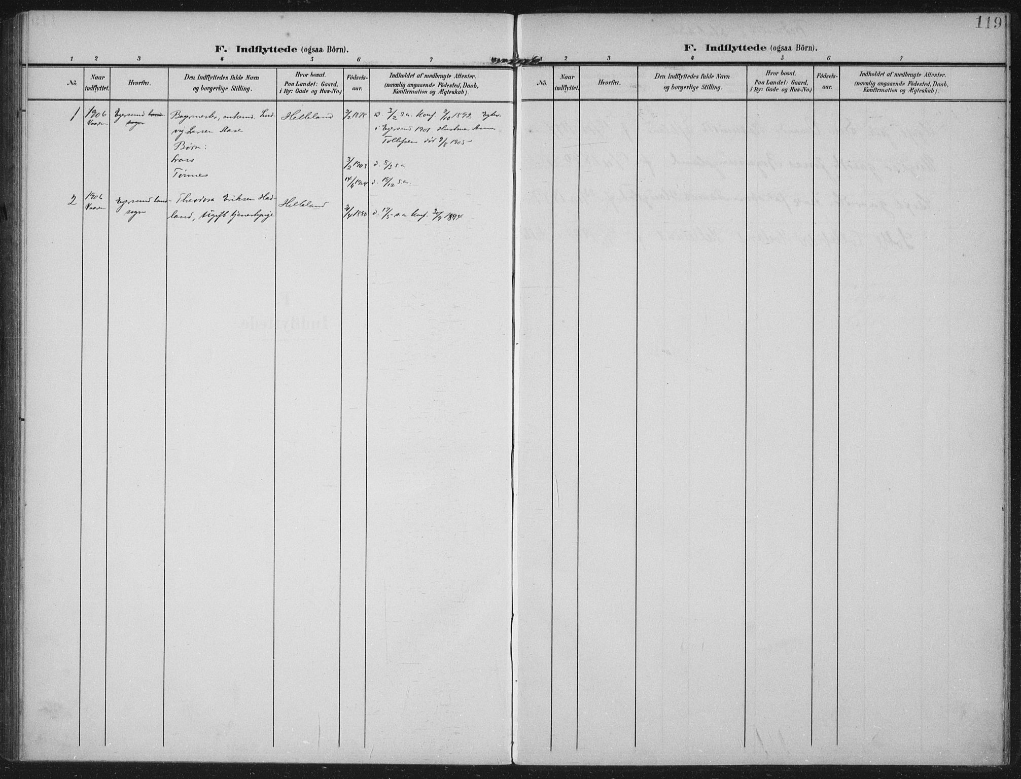 Helleland sokneprestkontor, SAST/A-101810: Parish register (official) no. A 12, 1906-1923, p. 119