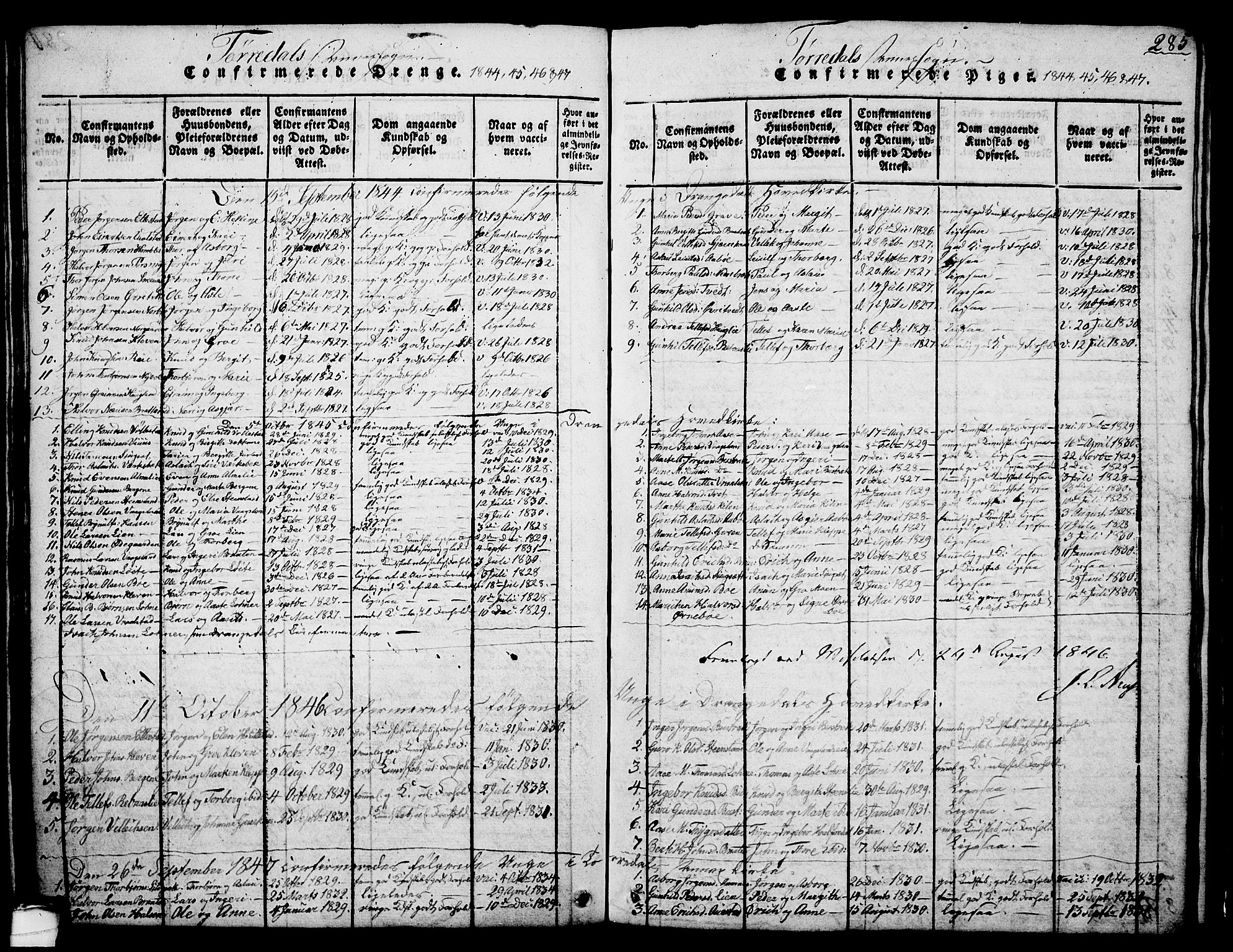 Drangedal kirkebøker, SAKO/A-258/G/Ga/L0001: Parish register (copy) no. I 1 /2, 1814-1856, p. 285