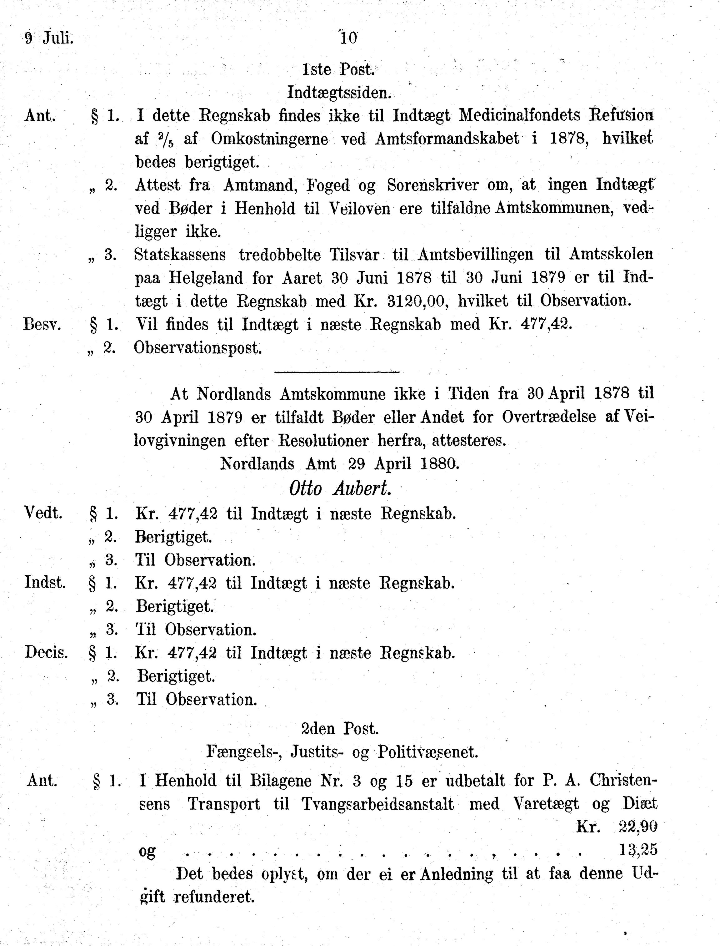 Nordland Fylkeskommune. Fylkestinget, AIN/NFK-17/176/A/Ac/L0010: Fylkestingsforhandlinger 1874-1880, 1874-1880