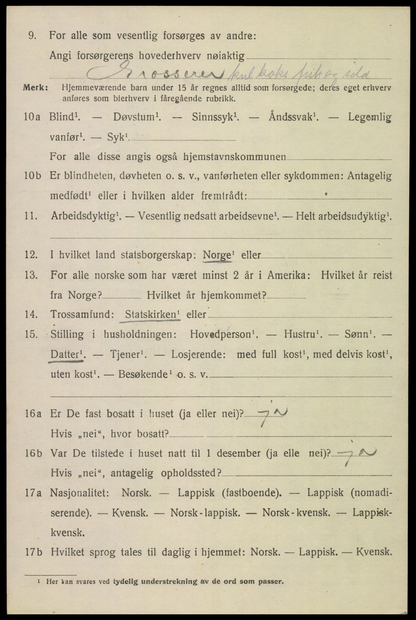 SAT, 1920 census for Narvik, 1920, p. 5791