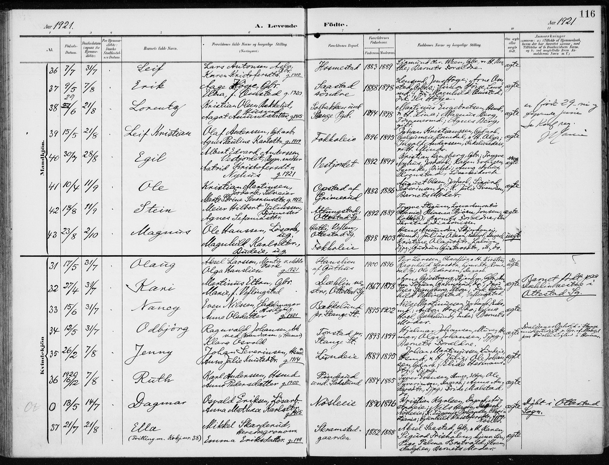 Stange prestekontor, SAH/PREST-002/K/L0024: Parish register (official) no. 24, 1906-1922, p. 116