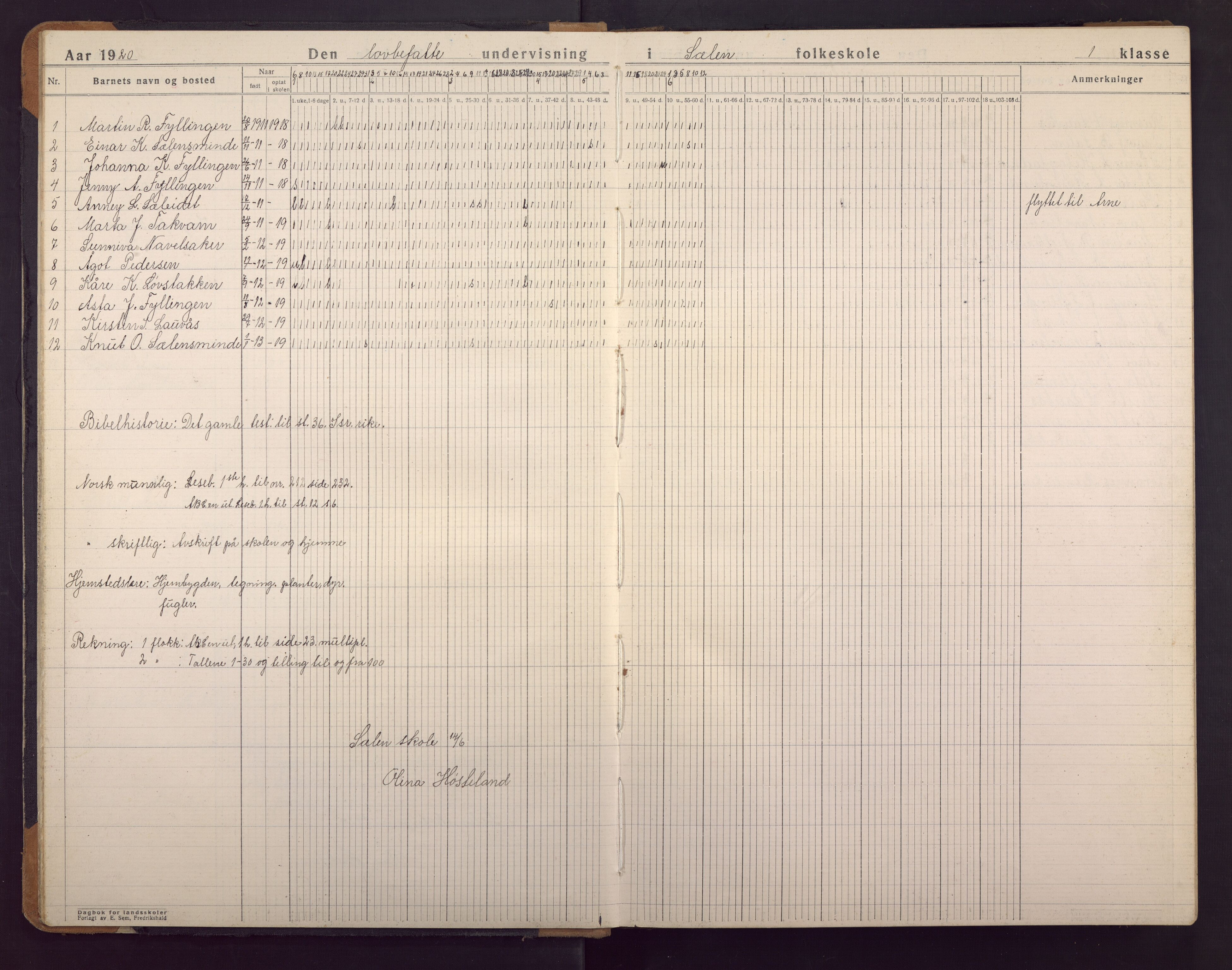 Sælen skole, BBA/A-4076/G/Ga/L0003: Dagbok, 1919-1951