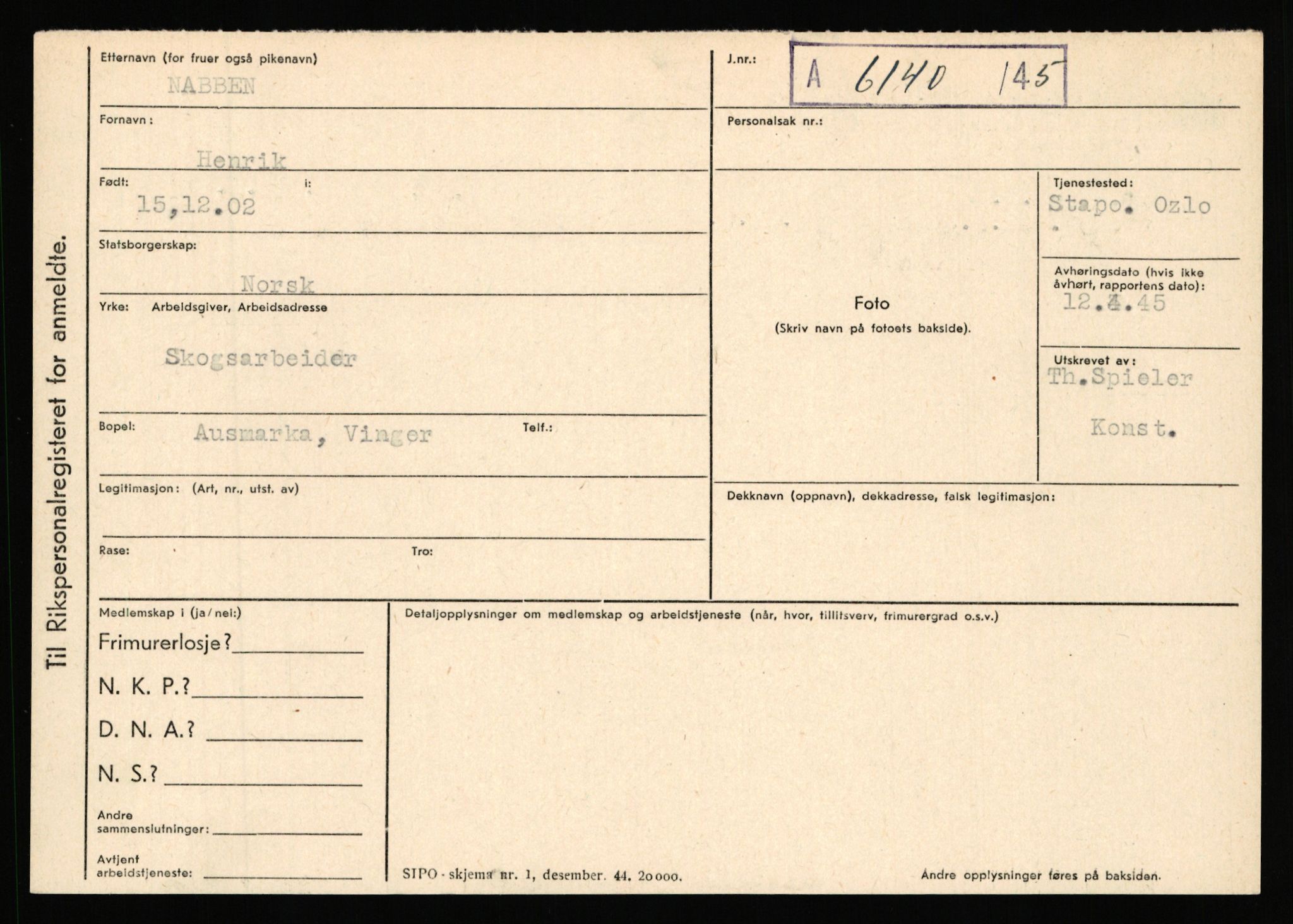 Statspolitiet - Hovedkontoret / Osloavdelingen, AV/RA-S-1329/C/Ca/L0011: Molberg - Nøstvold, 1943-1945, p. 1084