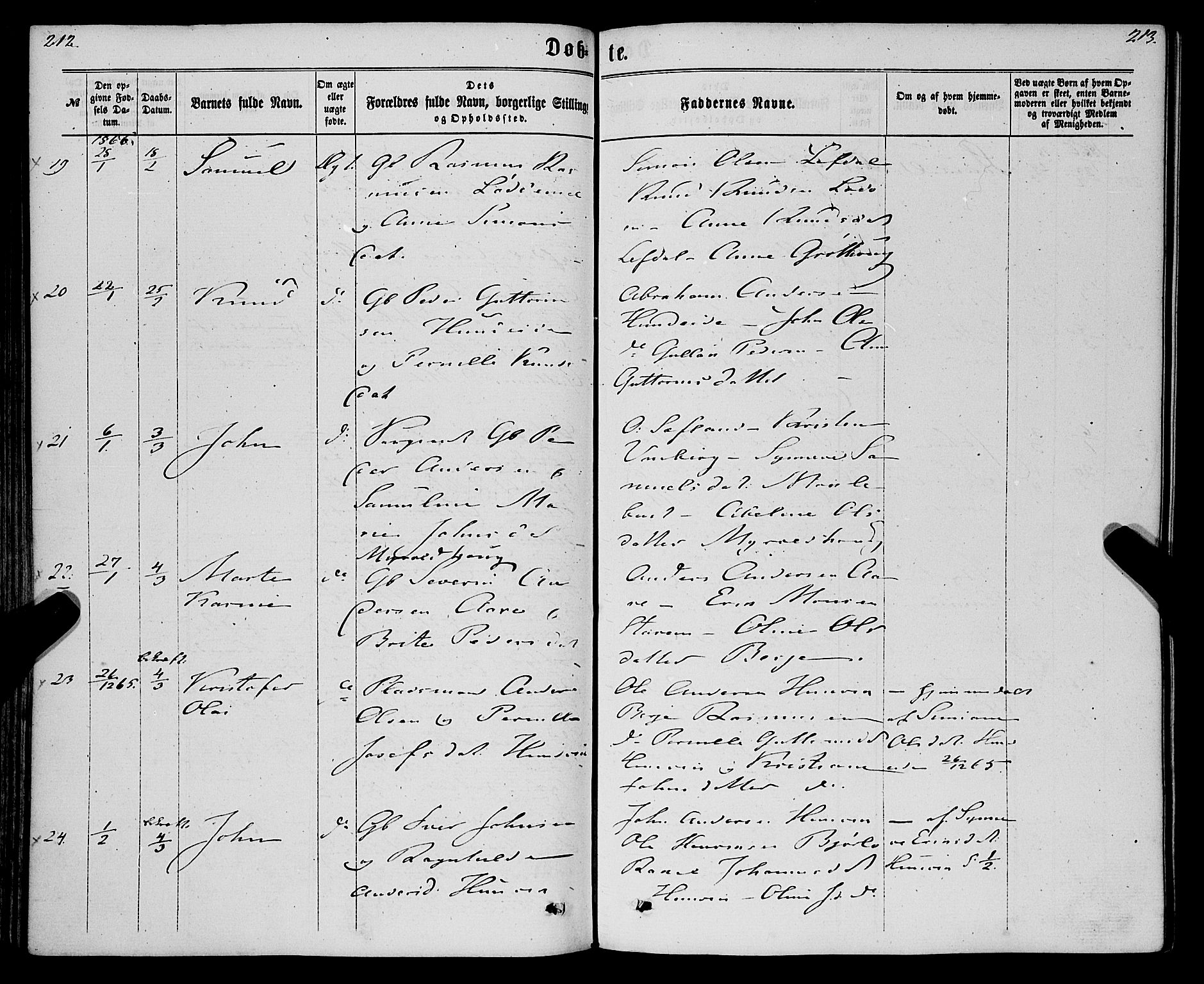 Eid sokneprestembete, AV/SAB-A-82301/H/Haa/Haaa/L0009: Parish register (official) no. A 9, 1861-1868, p. 212-213