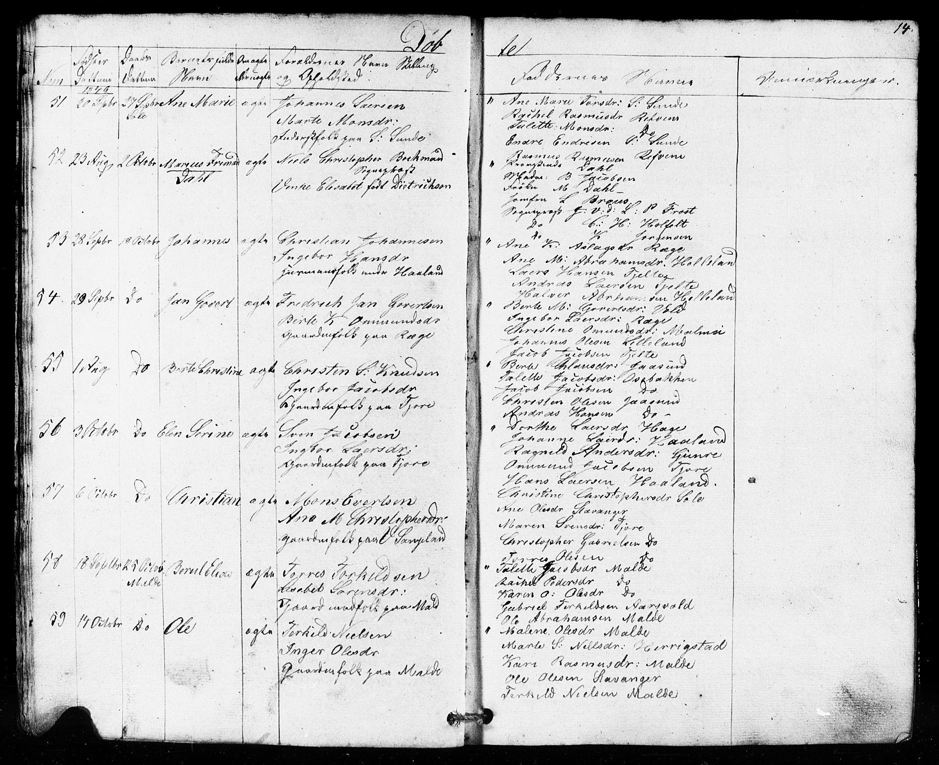 Håland sokneprestkontor, AV/SAST-A-101802/001/30BB/L0002: Parish register (copy) no. B 2, 1845-1872, p. 14