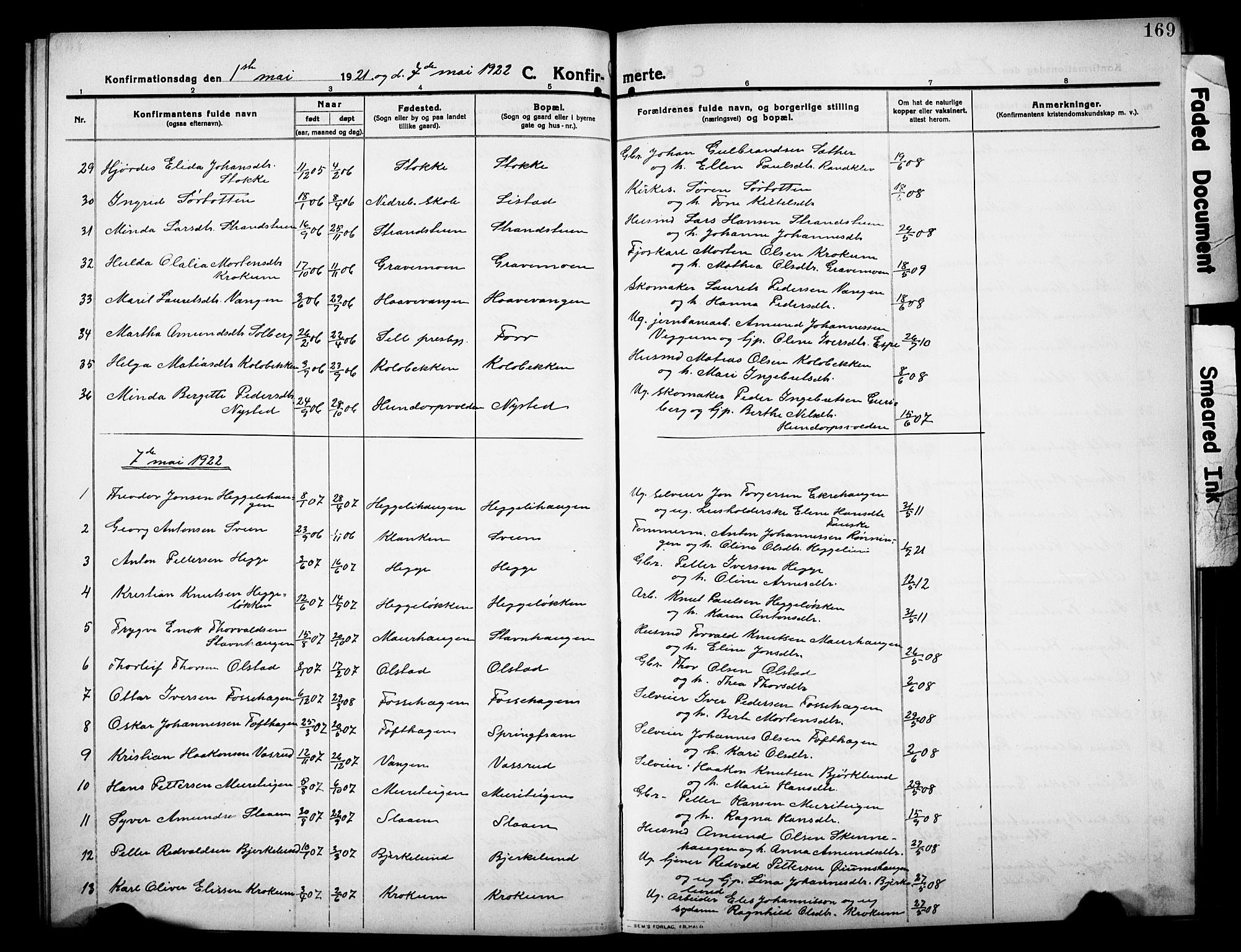 Sør-Fron prestekontor, AV/SAH-PREST-010/H/Ha/Hab/L0005: Parish register (copy) no. 5, 1912-1930, p. 169