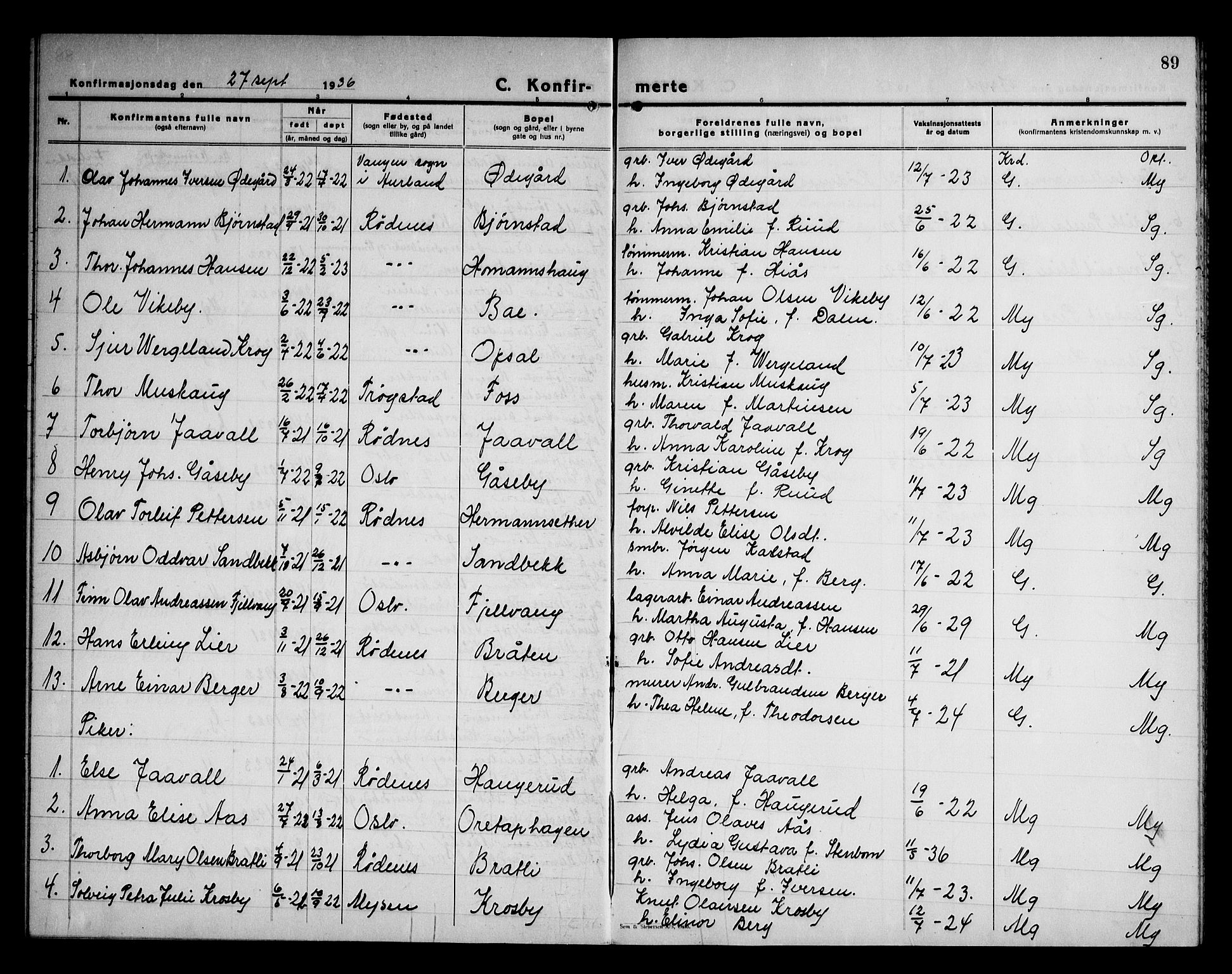 Rødenes prestekontor Kirkebøker, AV/SAO-A-2005/G/Ga/L0004: Parish register (copy) no. I 4, 1927-1946, p. 89