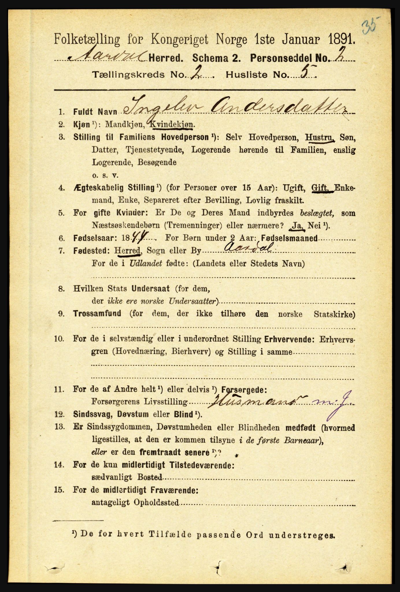 RA, 1891 census for 1424 Årdal, 1891, p. 197