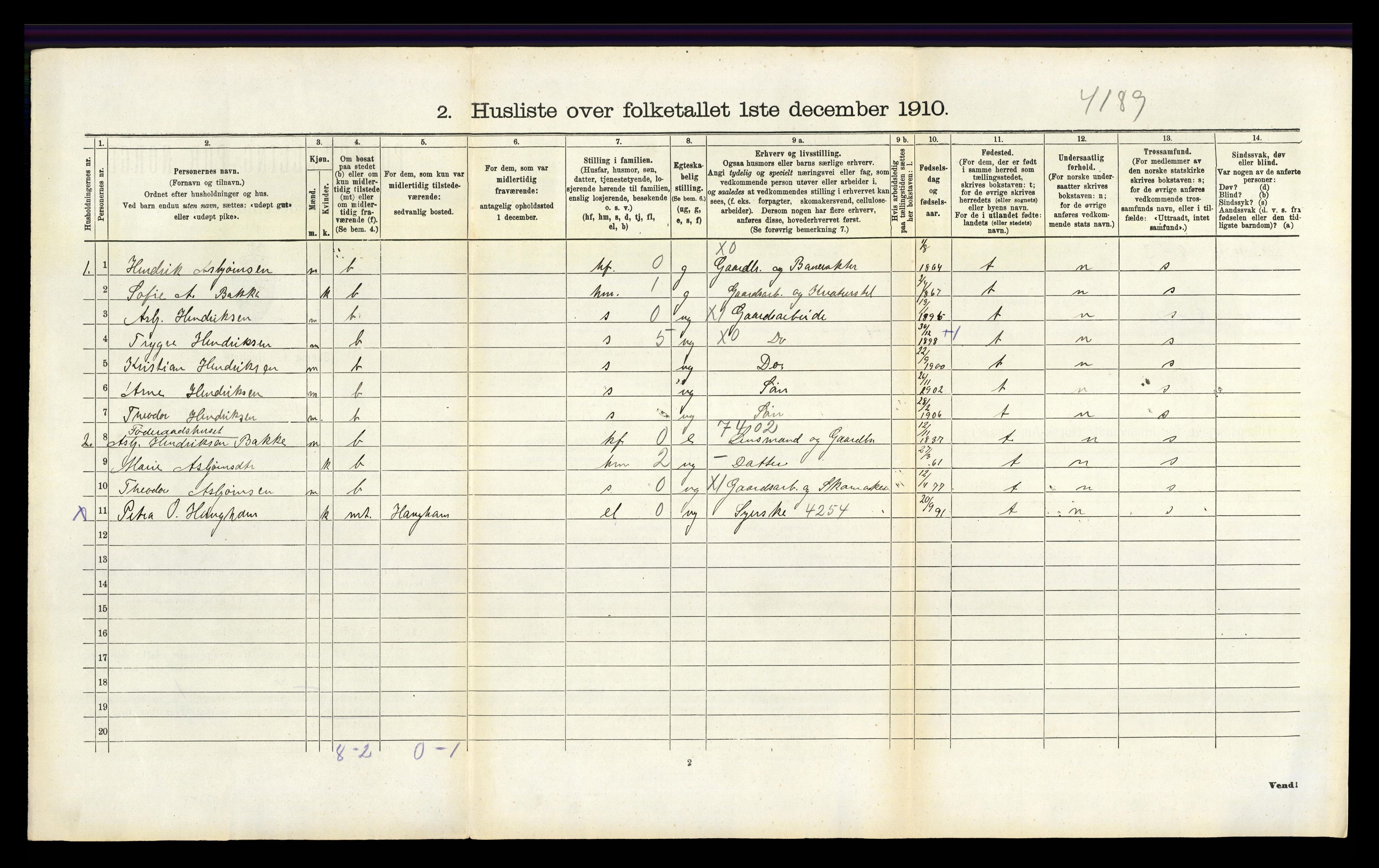 RA, 1910 census for Bakke, 1910, p. 290